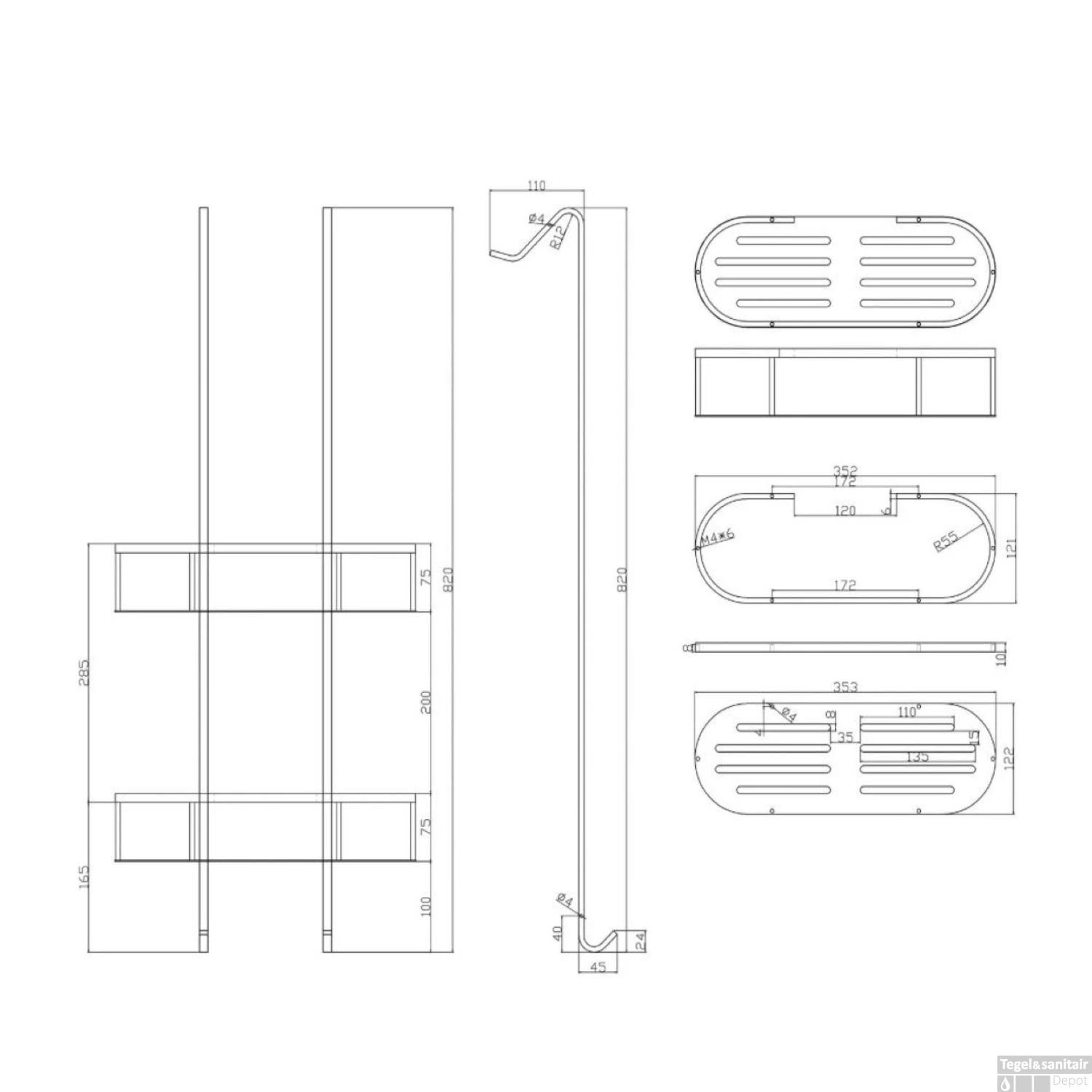 Doucherek Boss & Wessing Ophangrek Voor Inloopdouche Chroom 4 Doucherek Boss & Wessing Ophangrek Voor Inloopdouche Chroom - Afbeelding 2