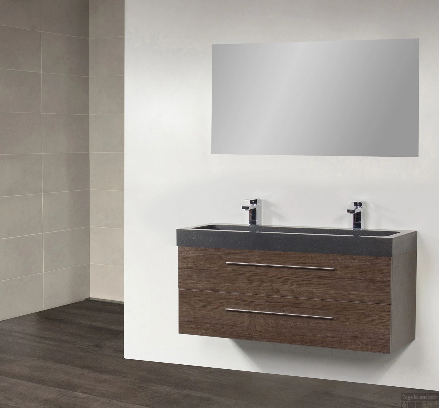 Wastafelblad Exclusive Line Black Spirit 120-1 Natuursteen 2 Kraangaten 4 Wastafelblad Exclusive Line Black Spirit 120-1 Natuursteen 2 Kraangaten - Afbeelding 2