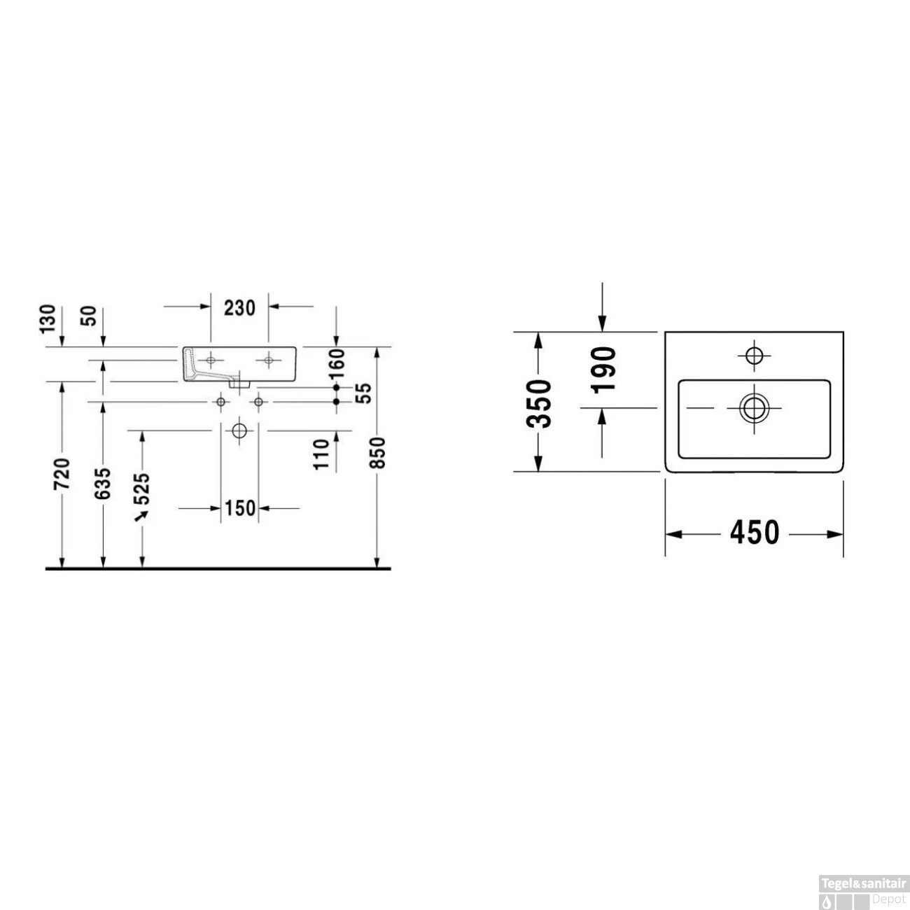 Duravit Vero Fontein 45x35x16 Cm Keramiek Glanzend Wit 5 Duravit Vero Fontein 45x35x16 Cm Keramiek Glanzend Wit - Afbeelding 3