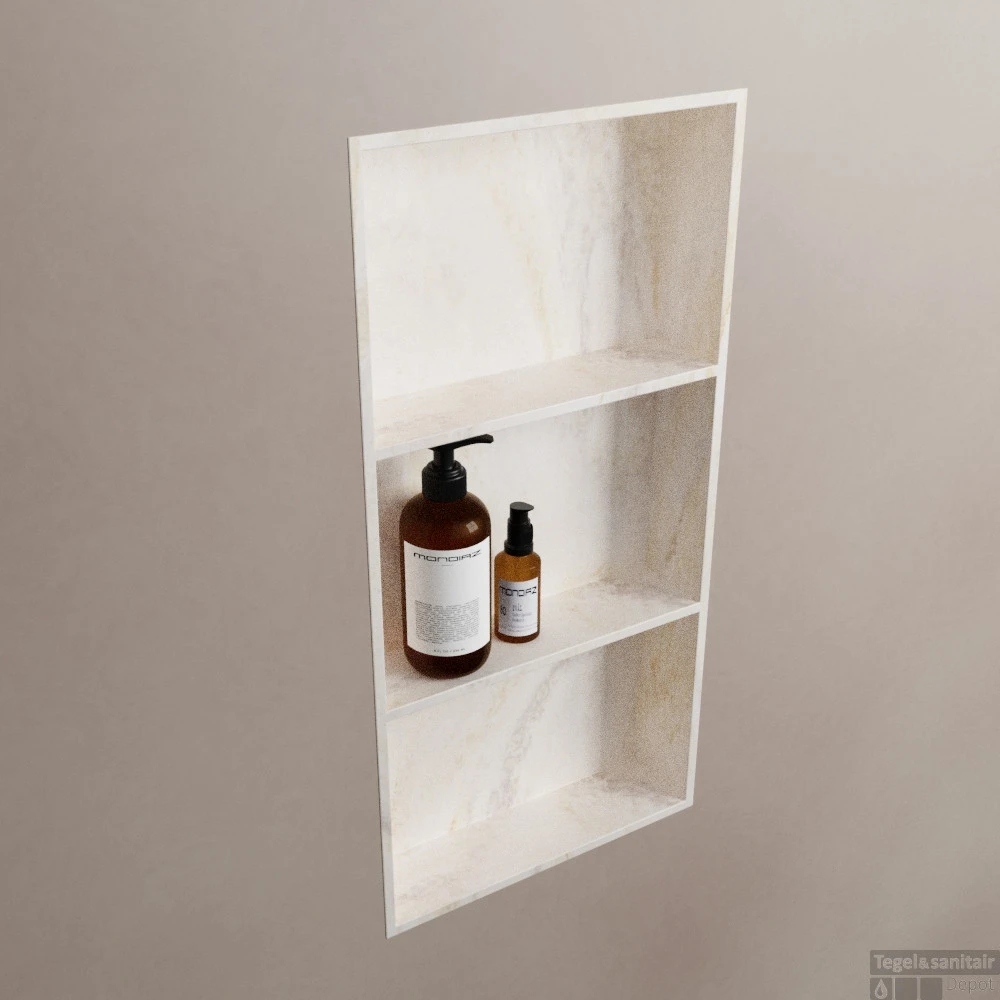 MONDIAZ EASY Nis 149,5x29,5cm In Solid Surface Kleur Ostra. 2 Vakken Geschikt Voor In- Of Opbouw 5 MONDIAZ EASY Nis 149,5x29,5cm In Solid Surface Kleur Ostra. 2 Vakken Geschikt Voor In- Of Opbouw - Afbeelding 3