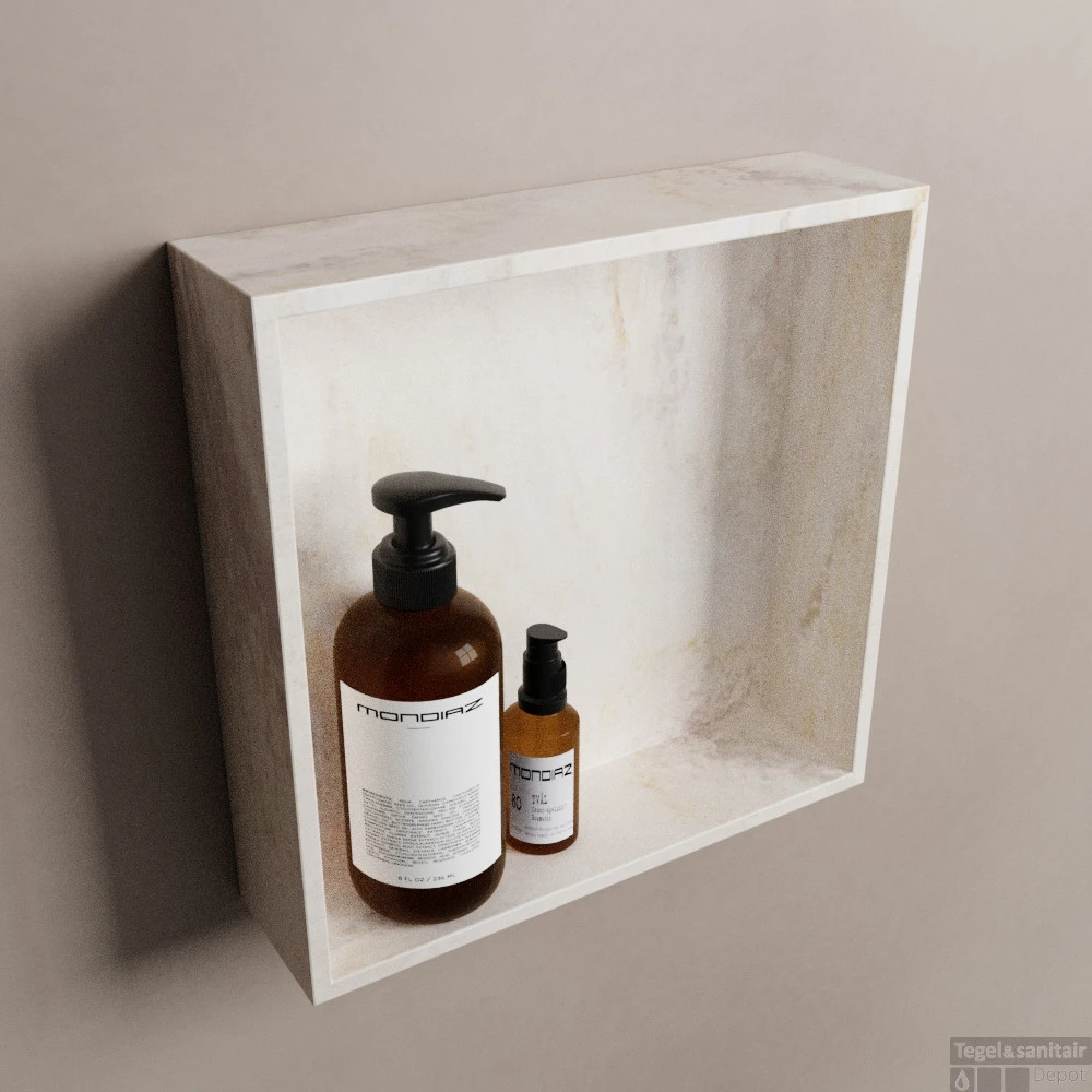 MONDIAZ EASY Nis 29,5x29,5cm In Solid Surface Kleur Ostra. 1 Vak Geschikt Voor In- Of Opbouw 4 MONDIAZ EASY Nis 29,5x29,5cm In Solid Surface Kleur Ostra. 1 Vak Geschikt Voor In- Of Opbouw - Afbeelding 2