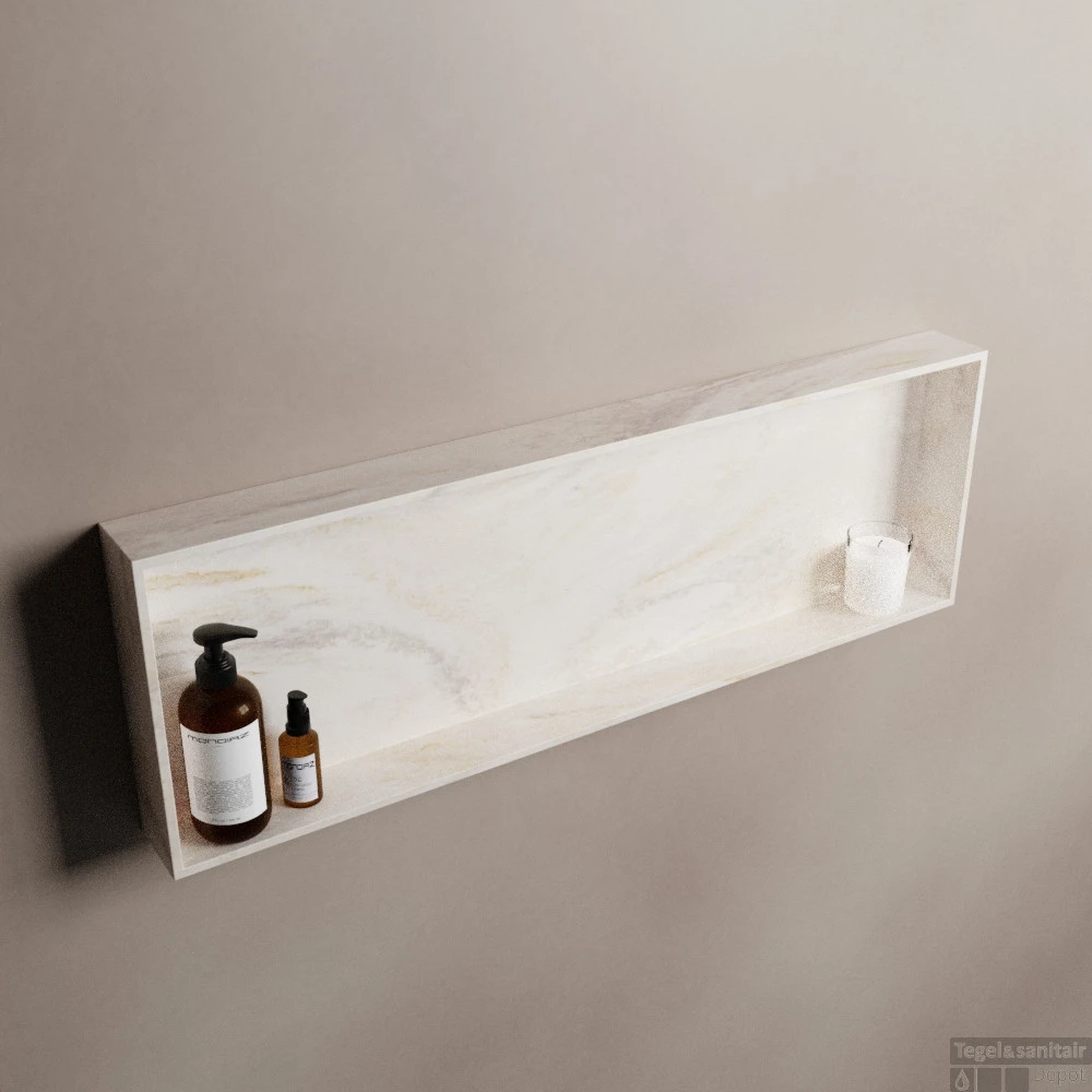 MONDIAZ EASY Nis 89,5x29,5cm In Solid Surface Kleur Ostra. 1 Vak Geschikt Voor In- Of Opbouw 4 MONDIAZ EASY Nis 89,5x29,5cm In Solid Surface Kleur Ostra. 1 Vak Geschikt Voor In- Of Opbouw - Afbeelding 2