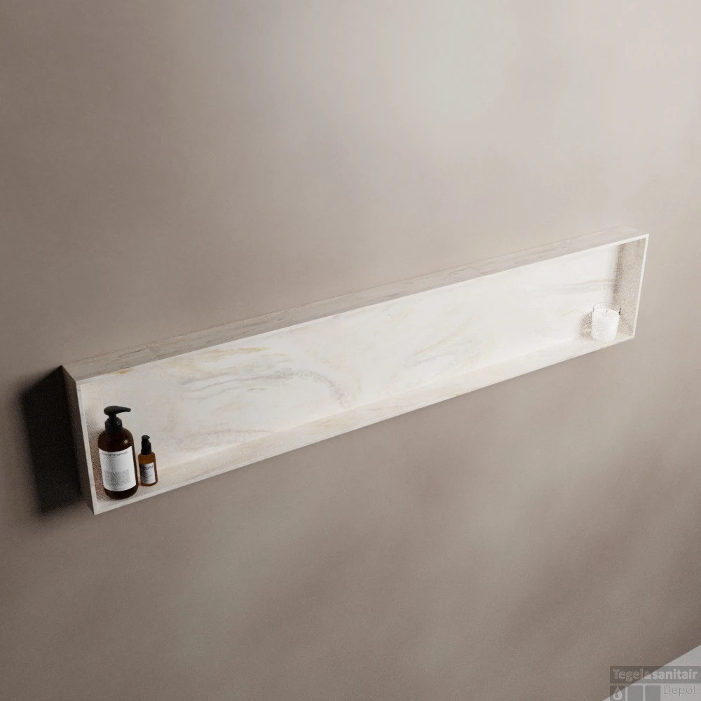 MONDIAZ EASY Nis 149,5x29,5cm In Solid Surface Kleur Ostra. 1 Vak Geschikt Voor In- Of Opbouw 4 MONDIAZ EASY Nis 149,5x29,5cm In Solid Surface Kleur Ostra. 1 Vak Geschikt Voor In- Of Opbouw - Afbeelding 2