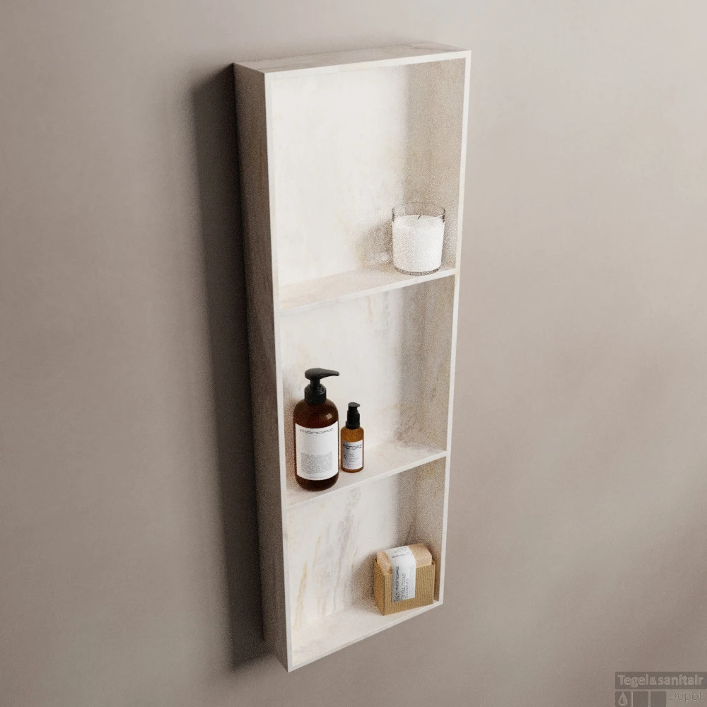 MONDIAZ EASY Nis 89,5x29,5cm In Solid Surface Kleur Ostra. 3 Vakken Geschikt Voor In- Of Opbouw 4 MONDIAZ EASY Nis 89,5x29,5cm In Solid Surface Kleur Ostra. 3 Vakken Geschikt Voor In- Of Opbouw - Afbeelding 2