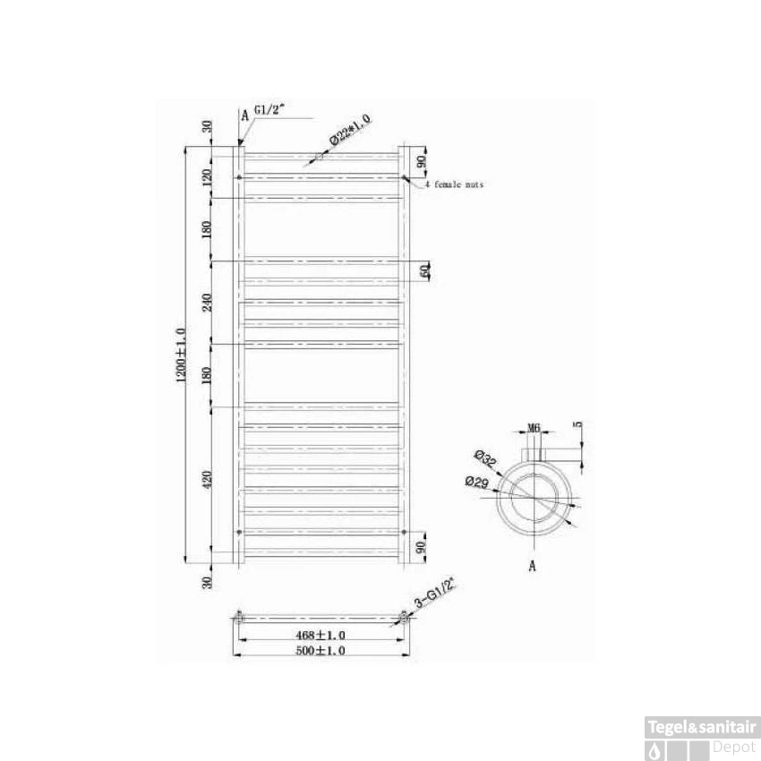 EH Design Radiator Athena 50x120 Cm Geborsteld RVS - Afbeelding 4
