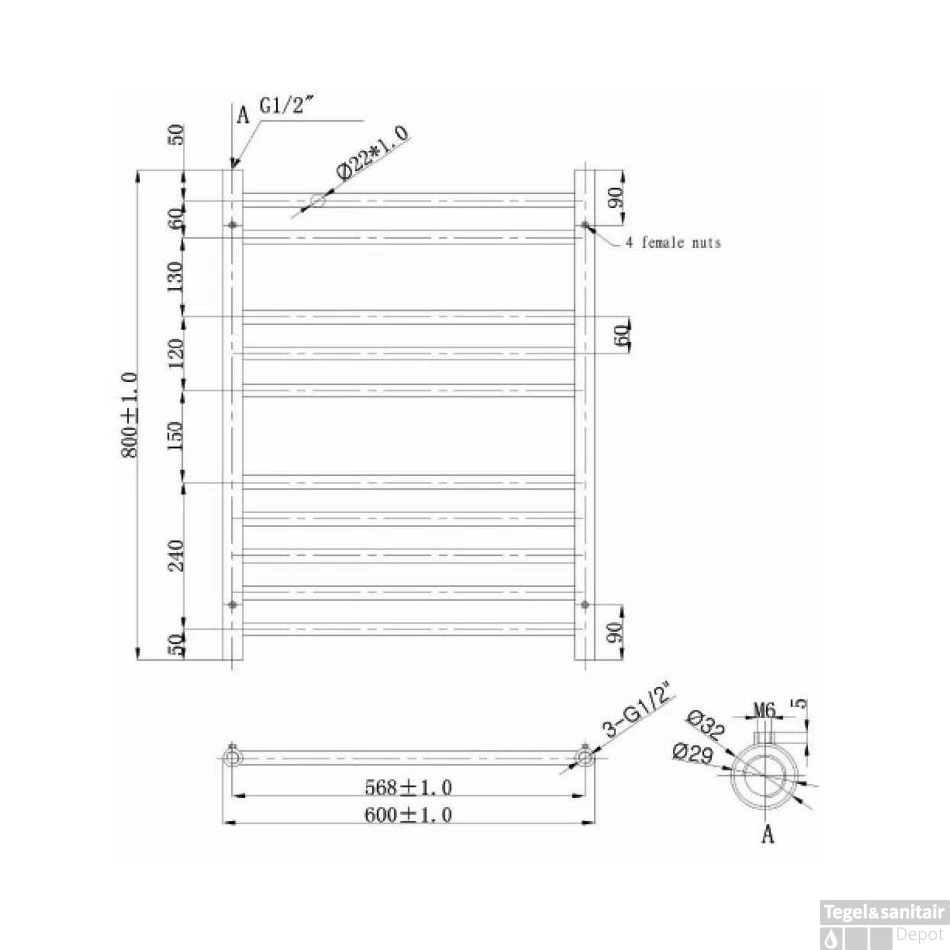 EH Design Radiator Athena 60x80 Cm Geborsteld RVS 6 EH Design Radiator Athena 60x80 Cm Geborsteld RVS - Afbeelding 4