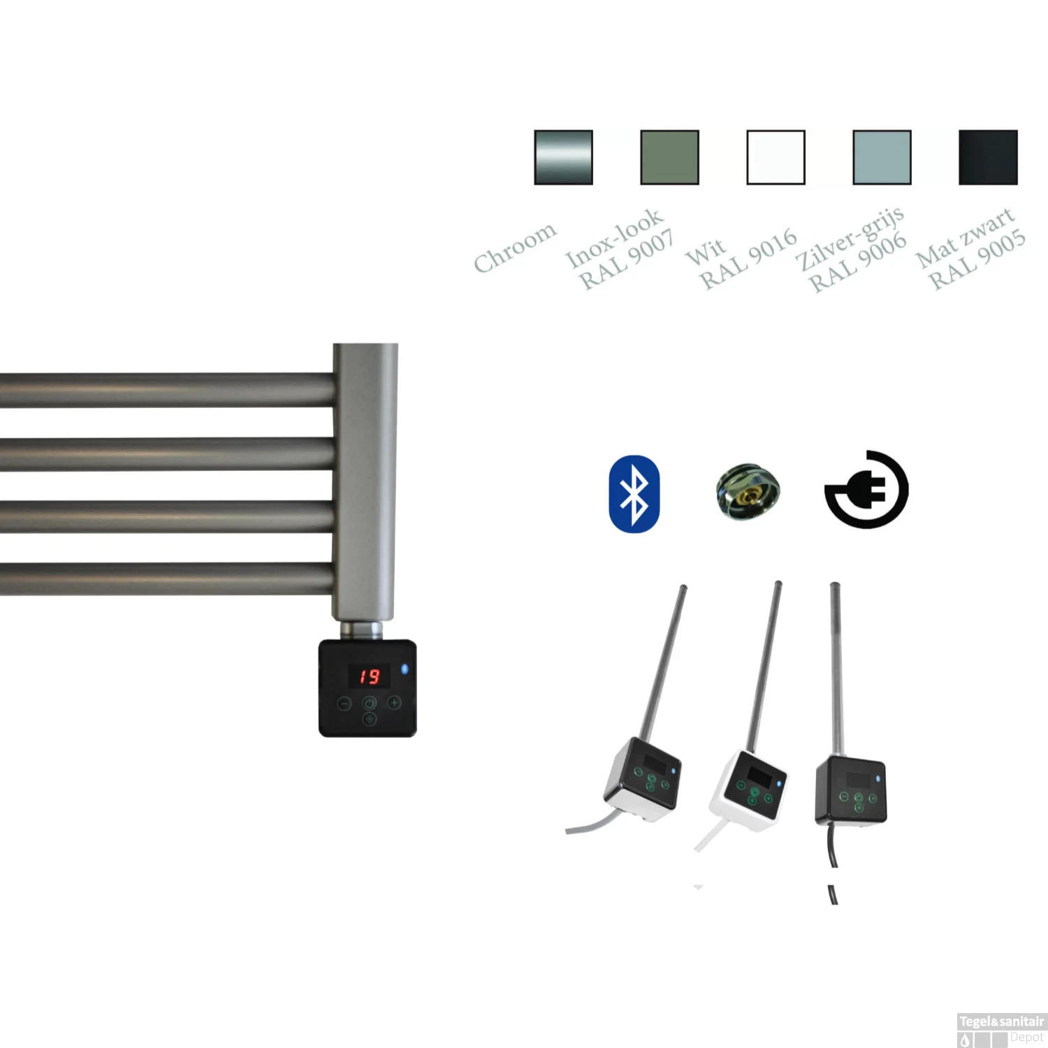 Electrische Radiator Sanicare 172x60 Cm 1127W Met Chrome Thermostaat En Bluetooth Mat Zwart - Afbeelding 2