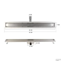 Mat Zwarte RVS Douchegoot Flens Met Uitneembaar Sifon 80x7cm 6,7cm Diep MAT ZWART ROOSTER -Goedkope Stijl Baden Winkel flens design rooster 80cm mat zwart tech