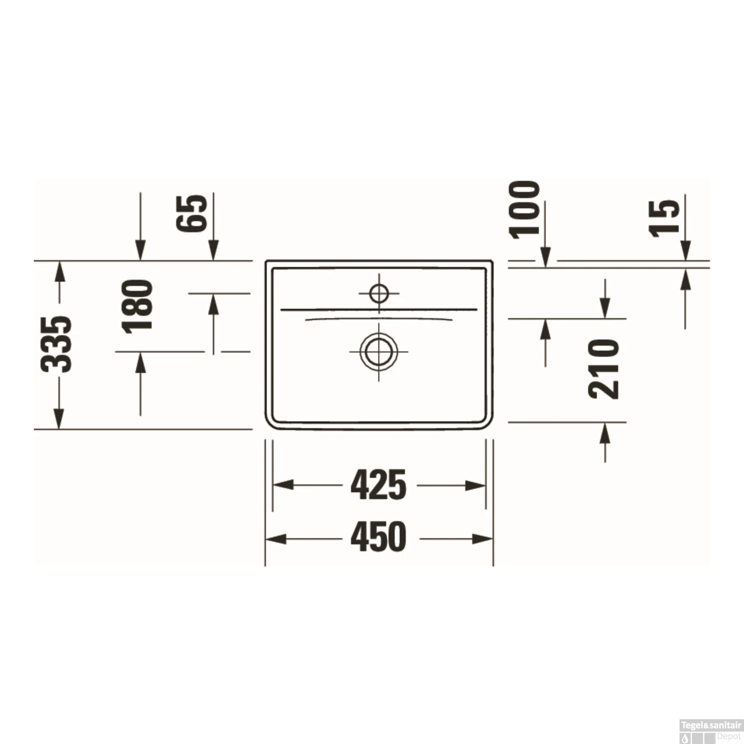 Fontein Duravit D-Neo WonderGliss Met Kraanvlak Zonder Kraangat 45 Cm Hoogglans Wit - Afbeelding 3