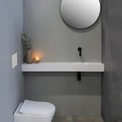 Fontein INK Nice Day Inkortbaar Fonteinplateau Polystone 120x20x10 Ovale Kom Rechts Zonder Kraangat Glans Wit