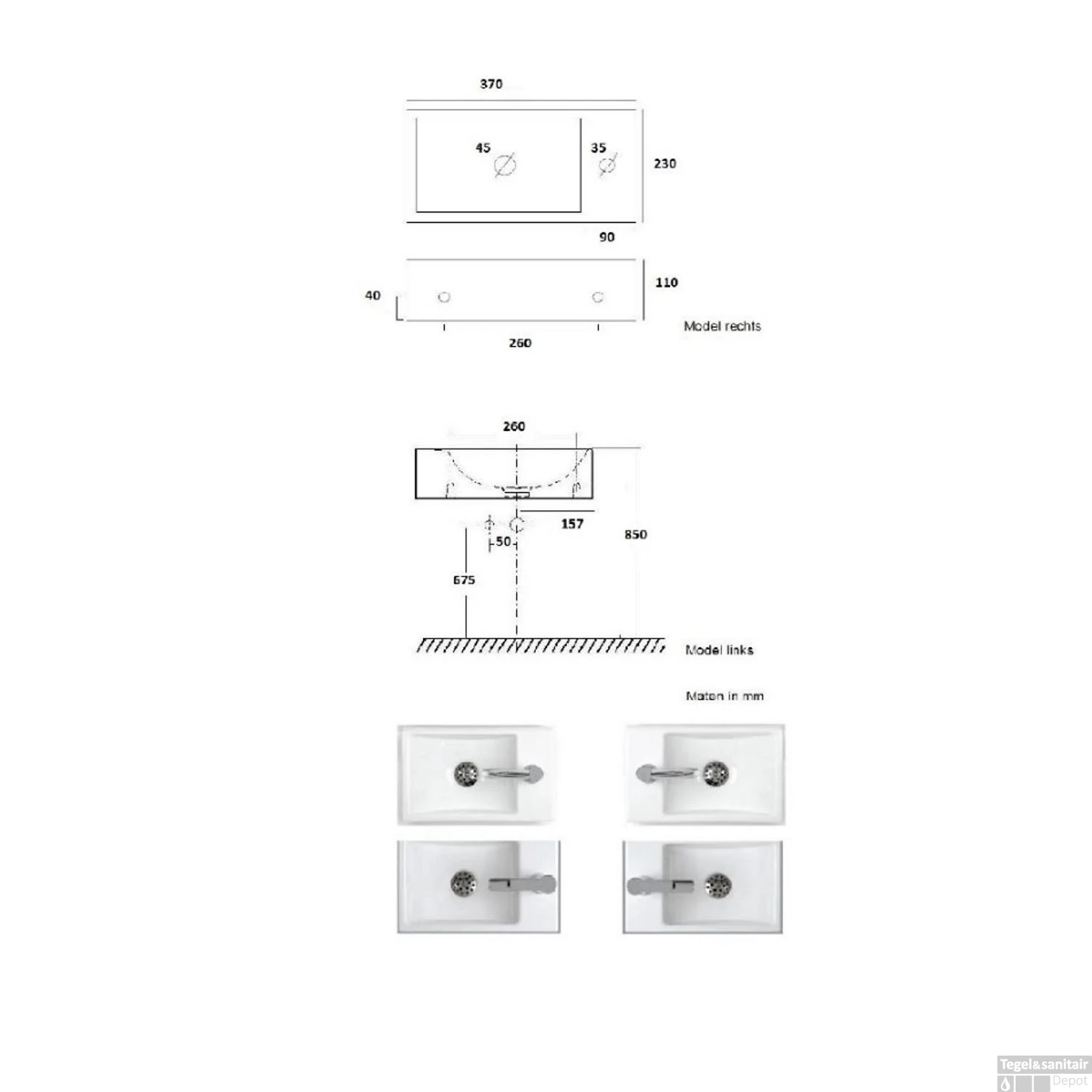 FonteinPack Houston Mat Wit Keramiek Rechts 37x23 Cm RVS (Keuze Uit 8 Kranen) 6 FonteinPack Houston Mat Wit Keramiek Rechts 37x23 Cm RVS (Keuze Uit 8 Kranen) - Afbeelding 4