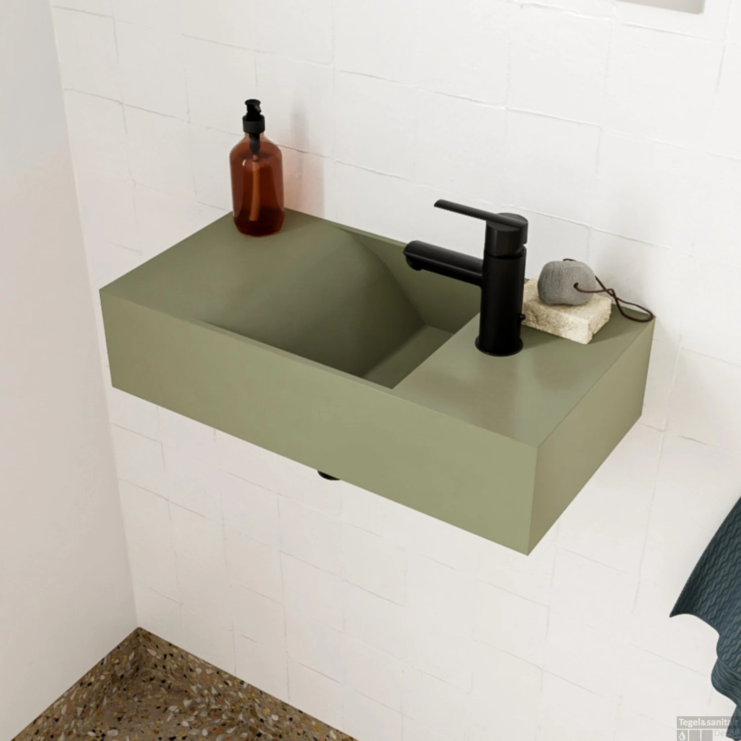 Fontein Salenzi Arro 50x26 Cm Mat Legergroen Rechts 3 Fontein Salenzi Arro 50x26 Cm Mat Legergroen Rechts