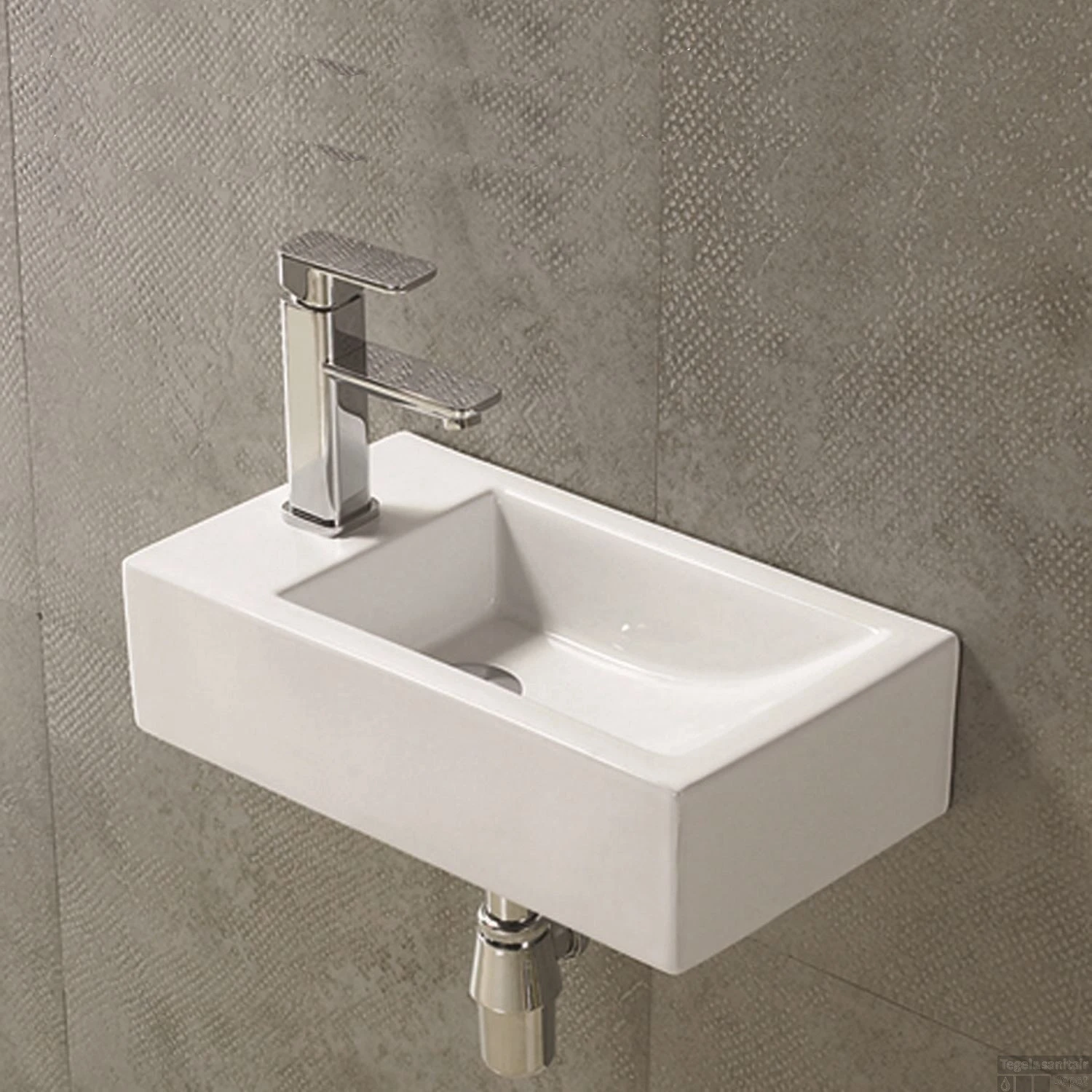 Fontein Sanilux Qubic Rechthoek 45x25x12cm Keramiek Wit Links (Excl. Afvoerplug)