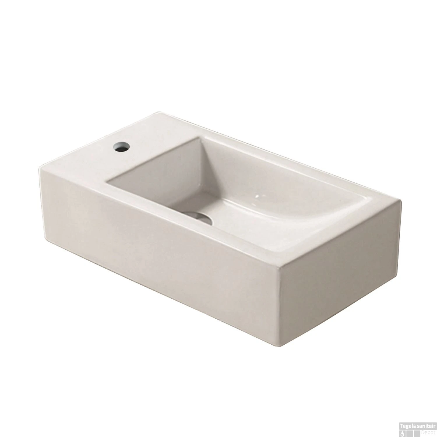 Fontein Sanilux Qubic Rechthoek 45x25x12cm Keramiek Wit Links (Excl. Afvoerplug) - Afbeelding 2