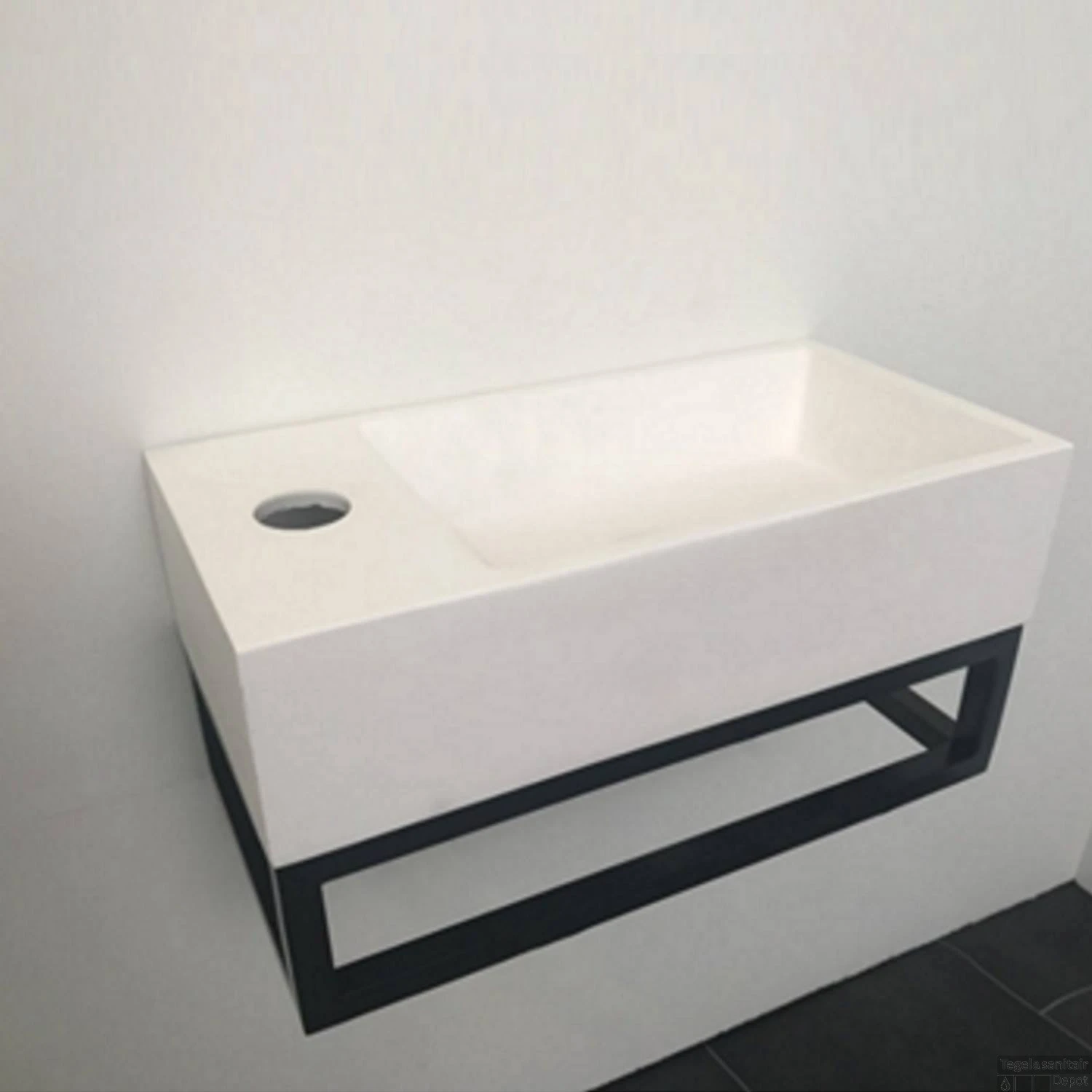 Fonteinset BWS Solid Black 40x22x10 Cm Met Mat Zwart Frame (kraangat Links) 4 Fonteinset BWS Solid Black 40x22x10 Cm Met Mat Zwart Frame (kraangat Links) - Afbeelding 2