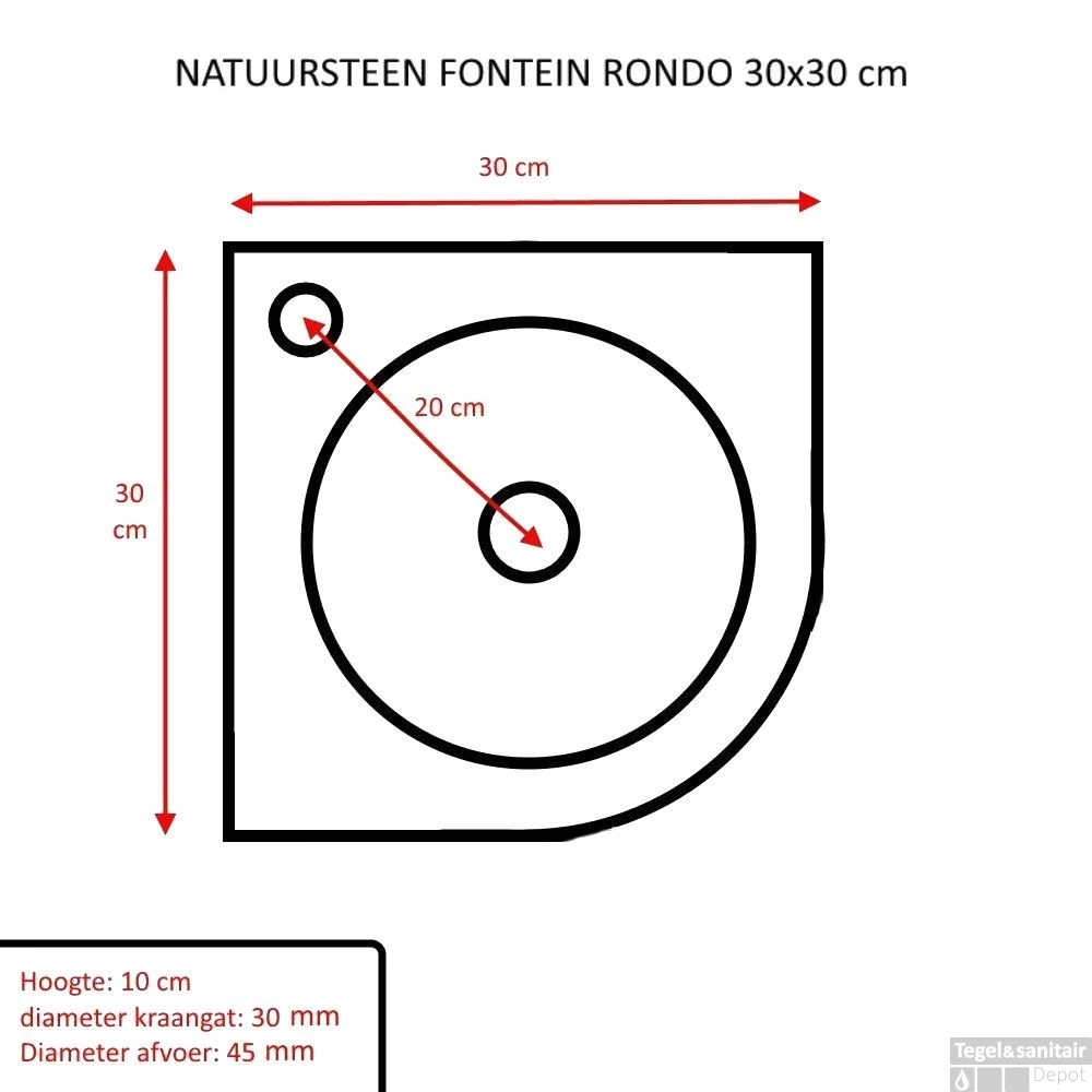 Fontein Sanilux Rondo Hardsteen 30x30x10cm Kwartrond Met Kraangat 4 Fontein Sanilux Rondo Hardsteen 30x30x10cm Kwartrond Met Kraangat - Afbeelding 2