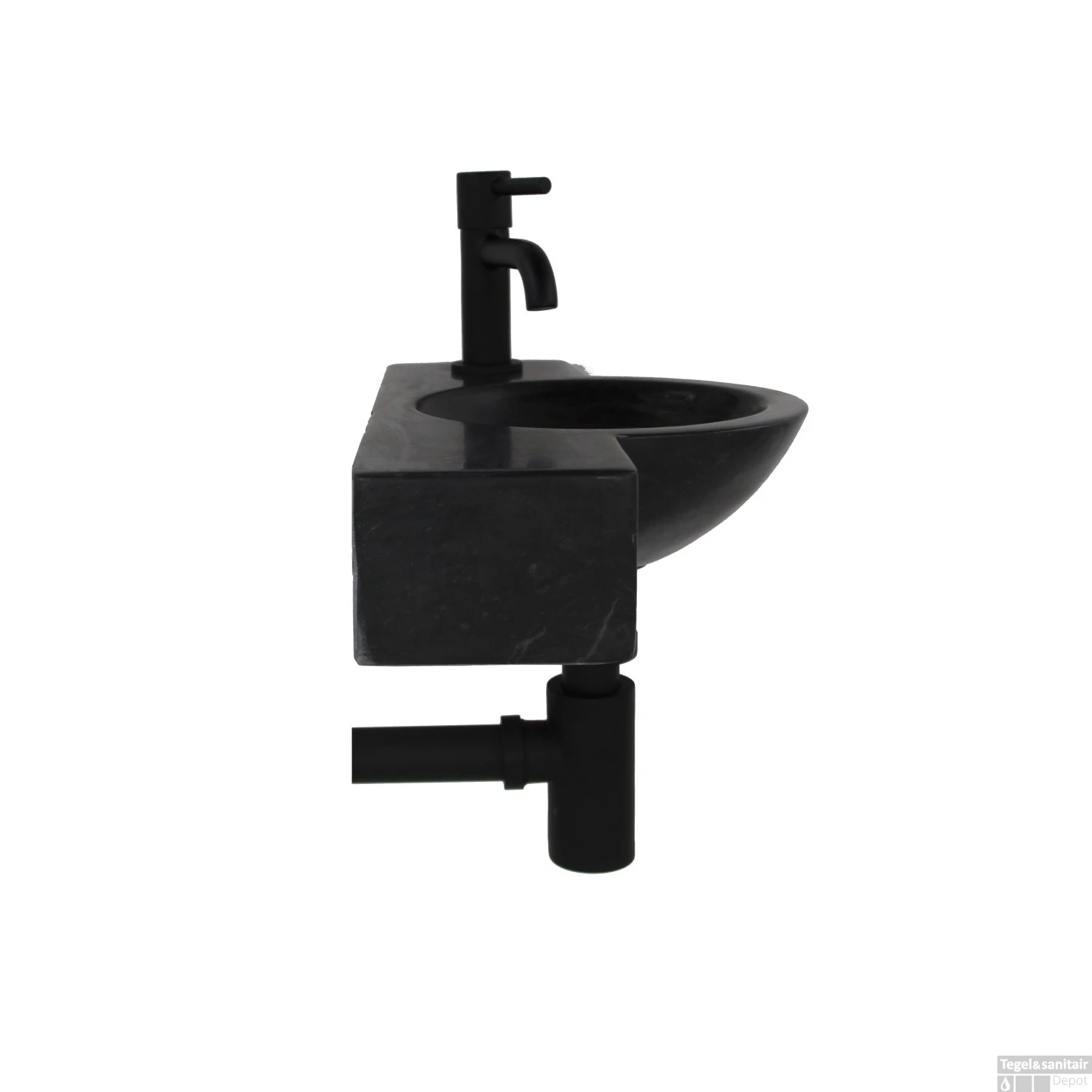 BWS Fonteinset | Fynn | Natuursteen | Met Kraan En Sifon | 40x23x8cm | Mat Zwart