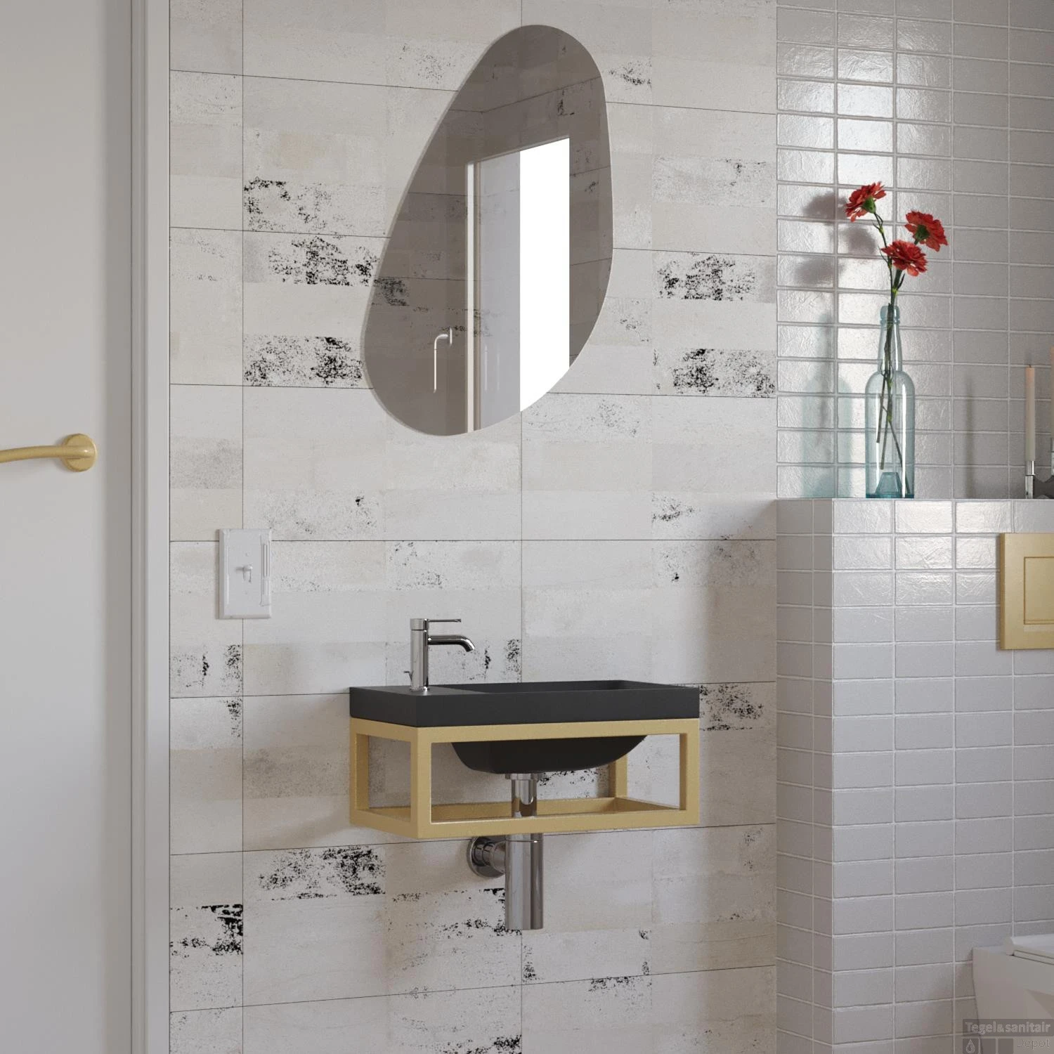 Fonteinset Boss & Wessing Paris 40x22 Cm Met Mat Zwart Fontein Mat Goud - Afbeelding 4