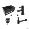 Fonteinset Boss & Wessing Solid Surface Met Handdoekhouder Rechts Mat Zwart (inclusief Kraan, Afvoer En Sifon)