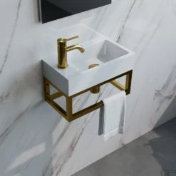 Fonteinset Brauer Gold Edition 40x22cm Wit Incl. Toebehoren En Frame Geborsteld Goud PVD