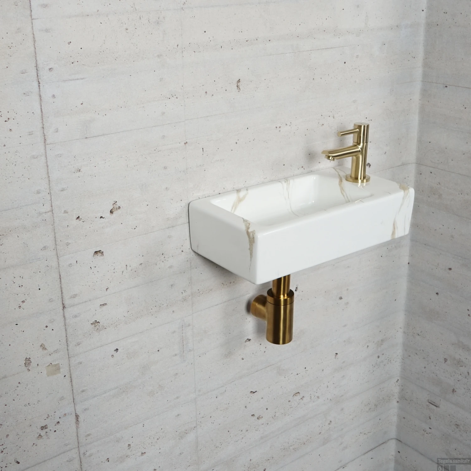 Fonteinset Carrara Marmerlook Wiesbaden Color Messing Goud (kraangat Rechts) 6 Fonteinset Carrara Marmerlook Wiesbaden Color Messing Goud (kraangat Rechts) - Afbeelding 4