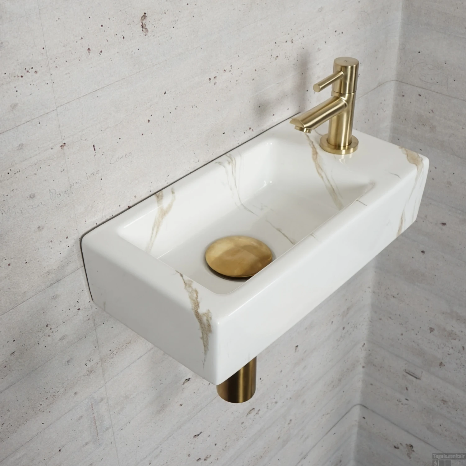 Fonteinset Carrara Marmerlook Wiesbaden Color Messing Goud (kraangat Rechts) 11 Fonteinset Carrara Marmerlook Wiesbaden Color Messing Goud (kraangat Rechts) - Afbeelding 9