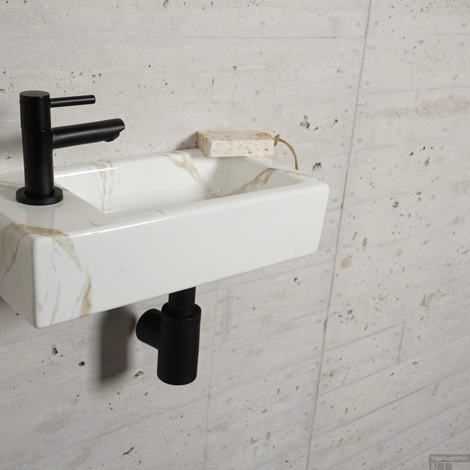 Fonteinset Carrara Marmerlook Wiesbaden Color Mat Zwart (kraangat Links) - Afbeelding 4