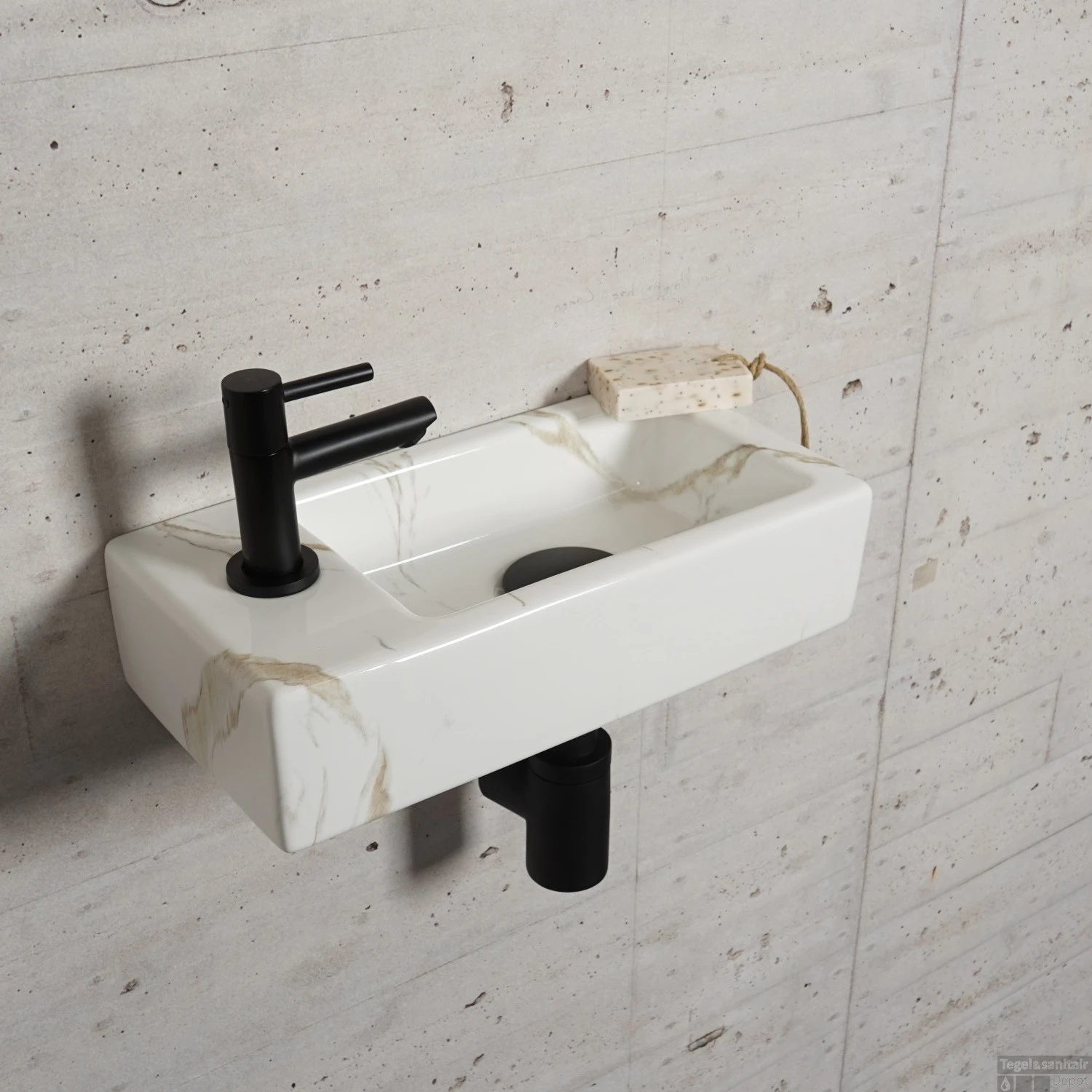 Fonteinset Carrara Marmerlook Wiesbaden Color Mat Zwart (kraangat Links) - Afbeelding 5