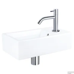 Fonteinset Differnz Force Keramiek 40x22x11.5 Cm Wit Met Gebogen Kraan Chroom