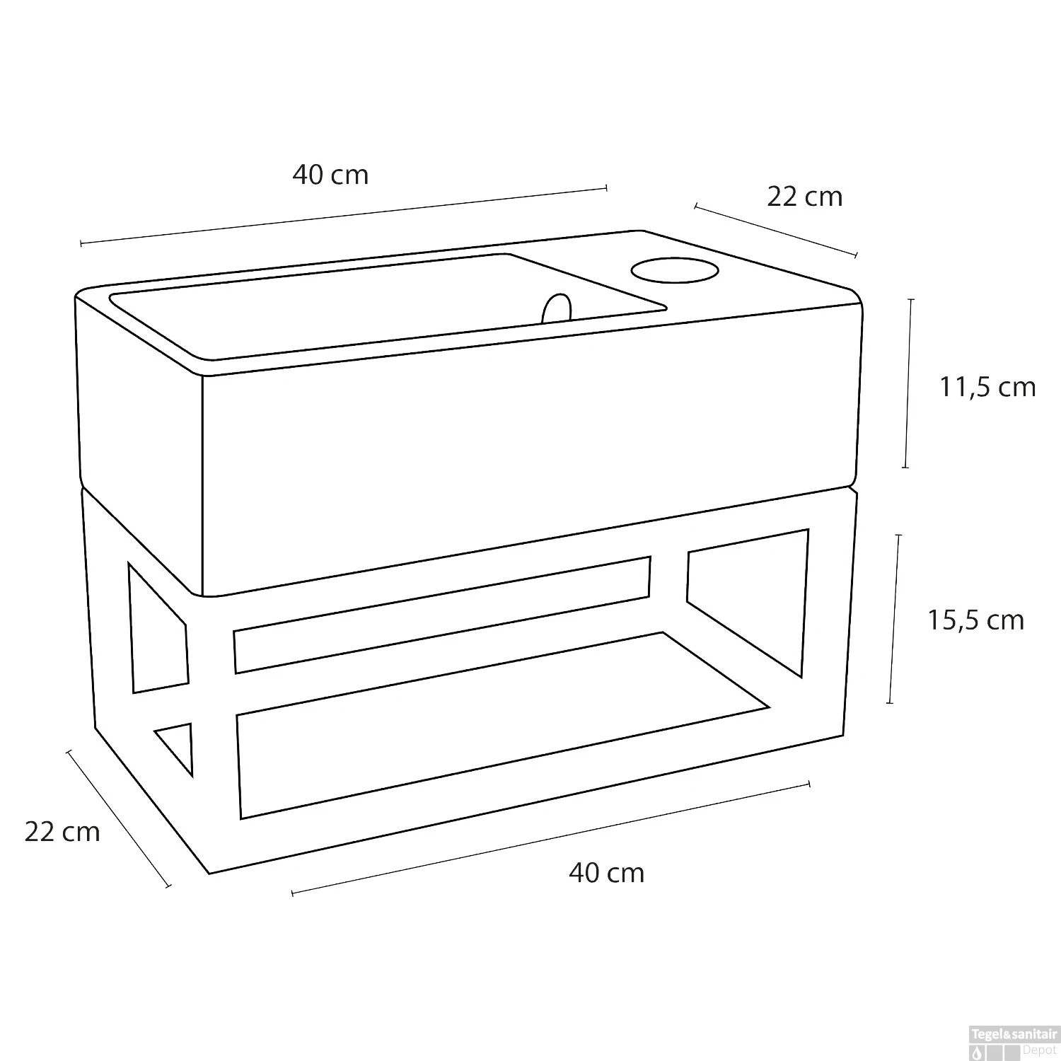 Fonteinset Differnz Force Keramiek En Handoekrek 40x22x11.5 Cm Wit Met Rechte Kraan Mat Chroom - Afbeelding 6
