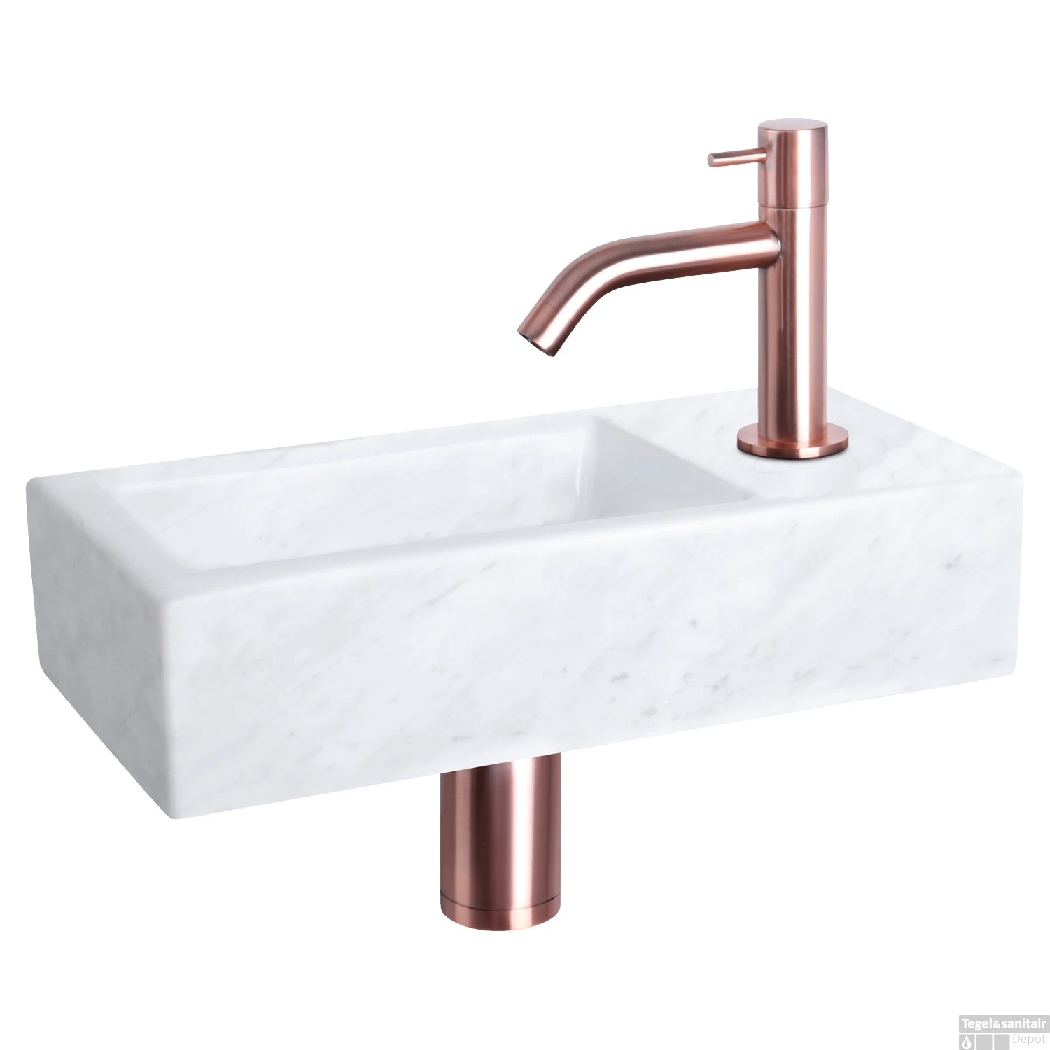 Fonteinset Differnz Helios 37.5x18.5x9.5 Cm Marmer Wit Met Gebogen Kraan Rood Koper 3 Fonteinset Differnz Helios 37.5x18.5x9.5 Cm Marmer Wit Met Gebogen Kraan Rood Koper