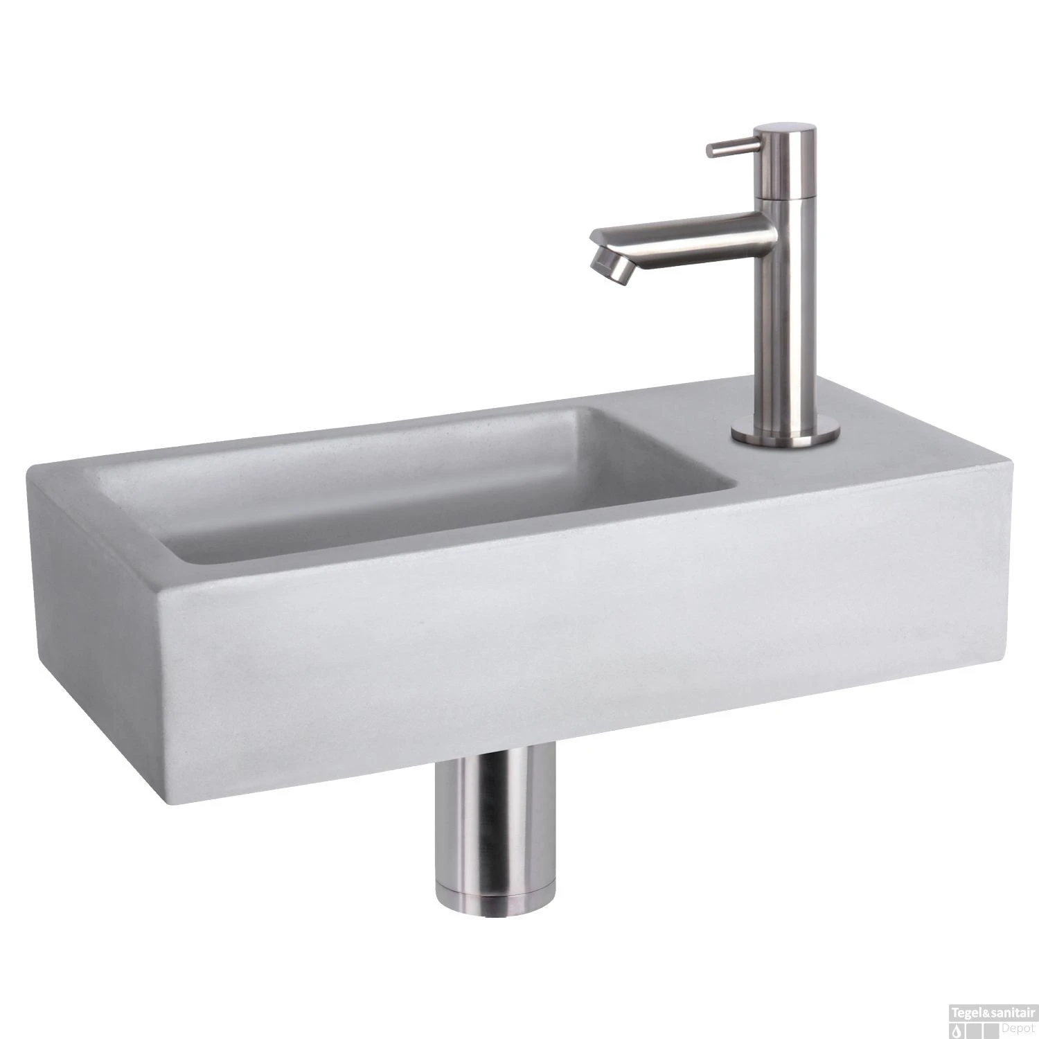 Fonteinset Differnz Ravo Beton 38.5x18.5x9 Cm Licht Grijs Met Rechte Mat Chroom