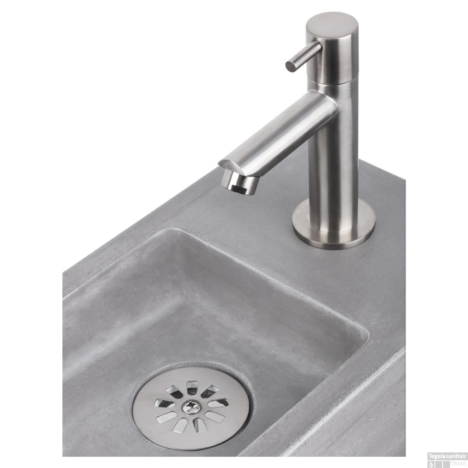 Fonteinset Differnz Ravo Beton 38.5x18.5x9 Cm Licht Grijs Met Rechte Mat Chroom - Afbeelding 5