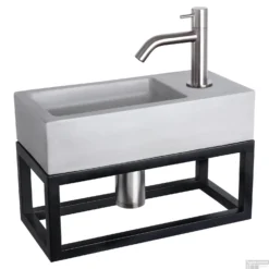 Fonteinset Differnz Ravo Beton En Handoekrek 38.5x18.5x9 Cm Licht Grijs Met Gebogen Kraan Mat Chroom