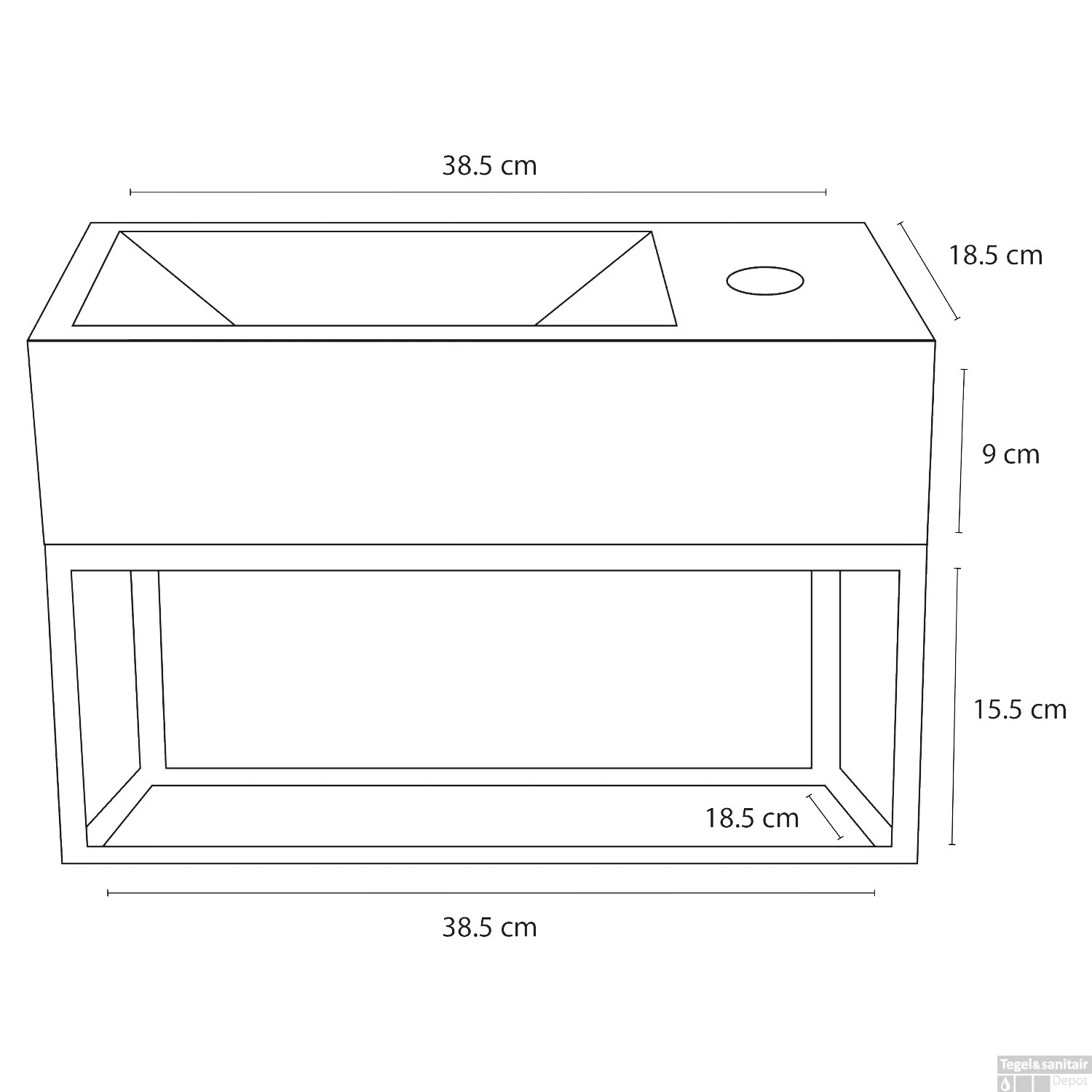 Fonteinset Differnz Ravo Beton En Handoekrek 38.5x18.5x9 Cm Licht Grijs Met Gebogen Kraan Mat Chroom - Afbeelding 7