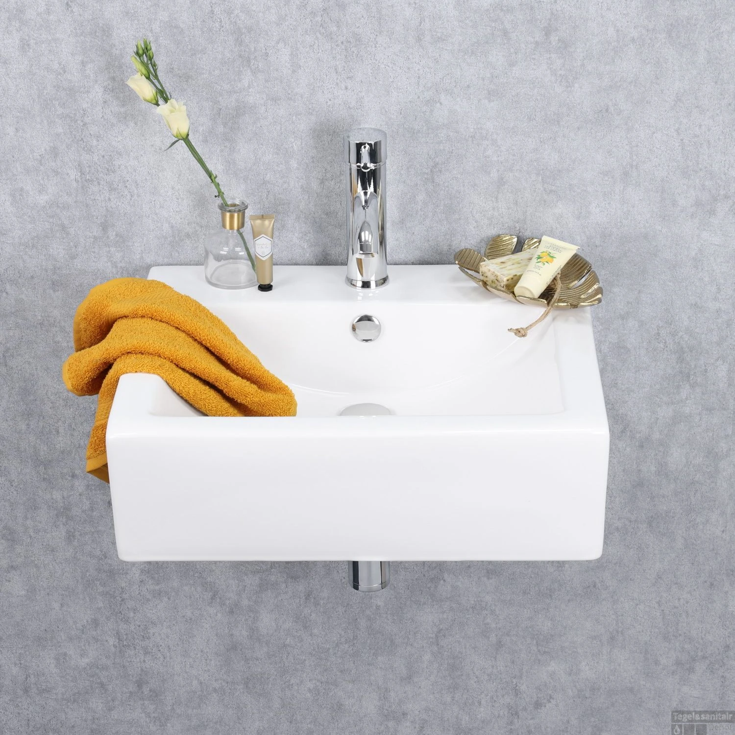 Fonteinset Differnz Rhea 52x40.5x15.5cm Keramiek Met Kraan En Sifon Chroom 3 Fonteinset Differnz Rhea 52x40.5x15.5cm Keramiek Met Kraan En Sifon Chroom