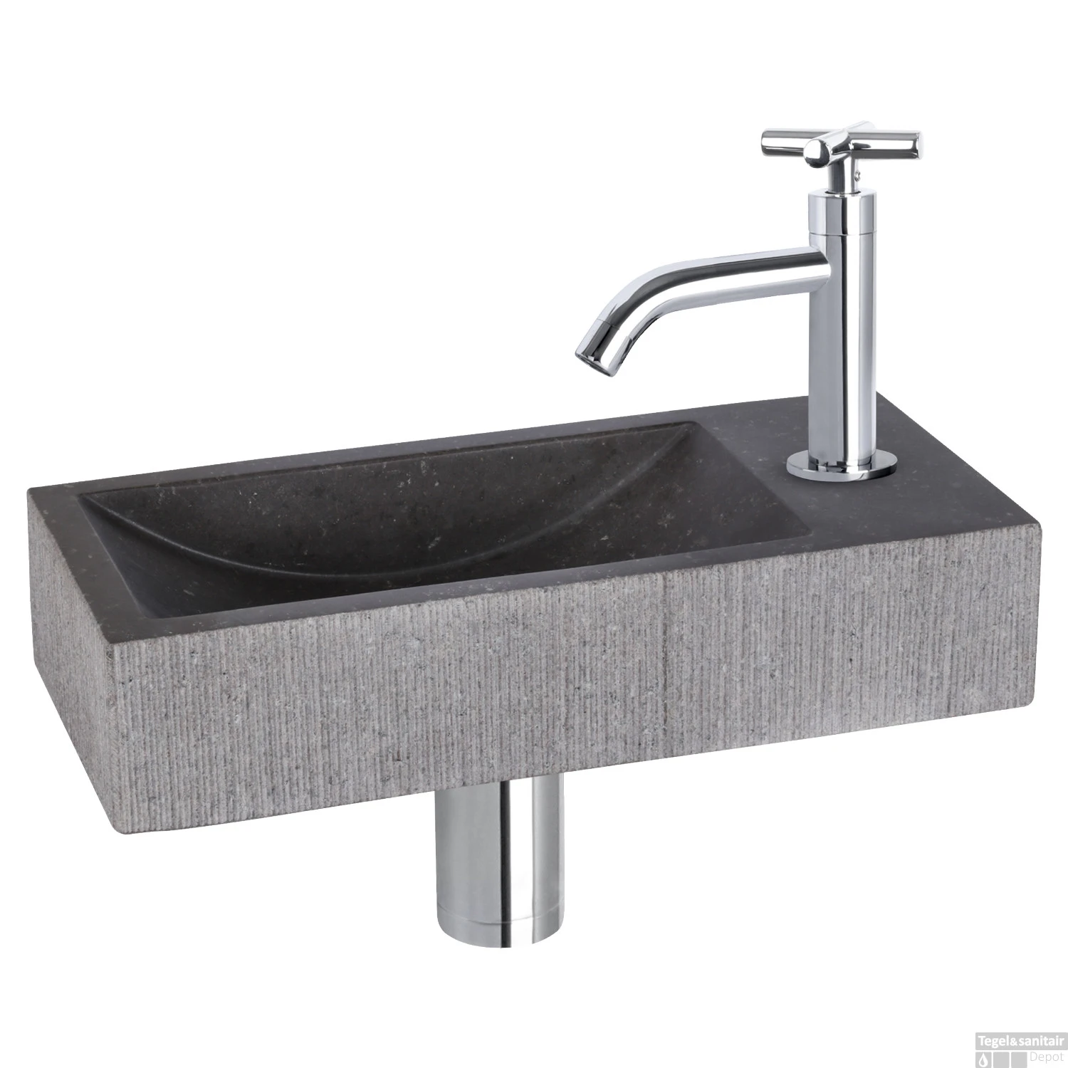 Fonteinset Differnz Ribble Natuursteen 38x18x8 Cm Zwart Met Gebogen Kruis Kraan Mat Chroom 3 Fonteinset Differnz Ribble Natuursteen 38x18x8 Cm Zwart Met Gebogen Kruis Kraan Mat Chroom