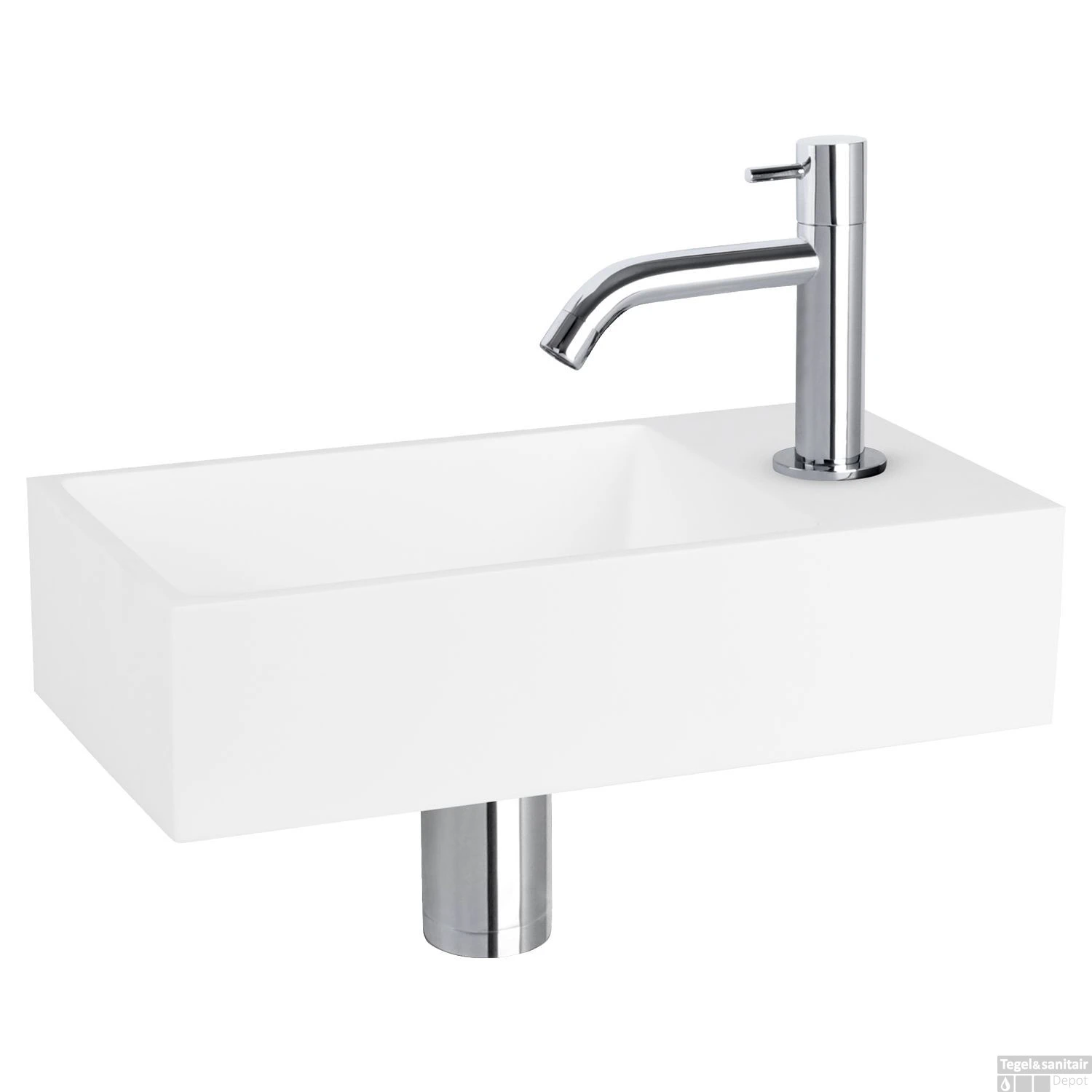 Fonteinset Differnz Solid Solid Surface 36x18.5x9 Cm Wit Met Gebogen Kraan Mat Chroom