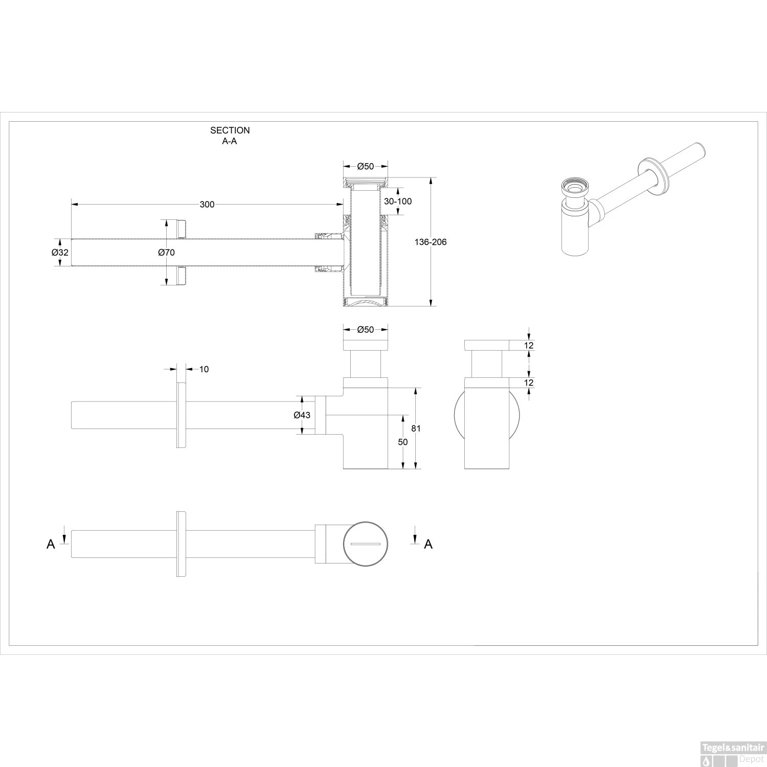 Fonteinset INK Versus 36x18x9 Cm Quartz Beton Met Kraangat Rechts Chroom - Afbeelding 7
