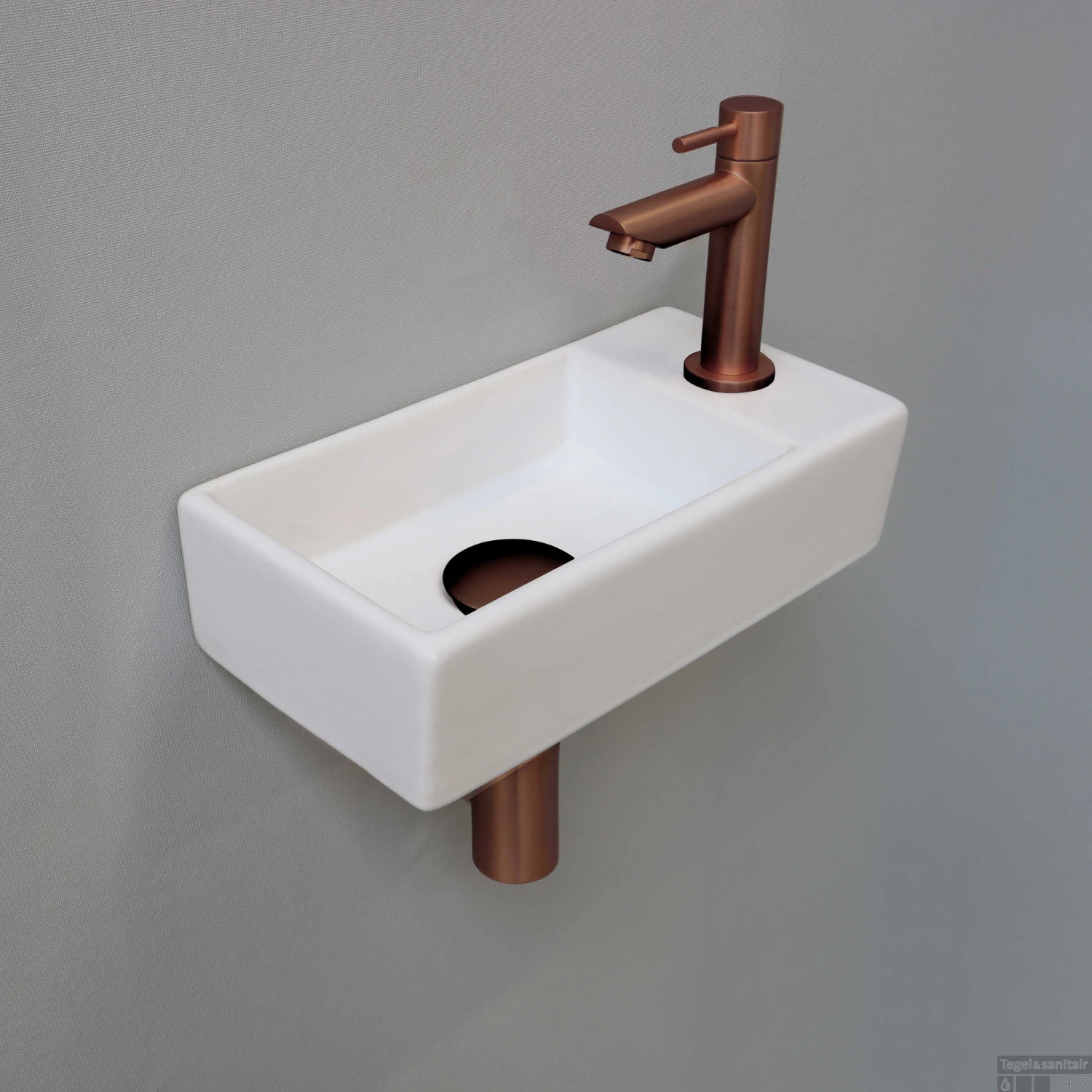 Fonteinset INK Versus 36x18x9cm Porselein Mat Wit Met Kraangat Rechts Mat Rose Goud 3 Fonteinset INK Versus 36x18x9cm Porselein Mat Wit Met Kraangat Rechts Mat Rose Goud