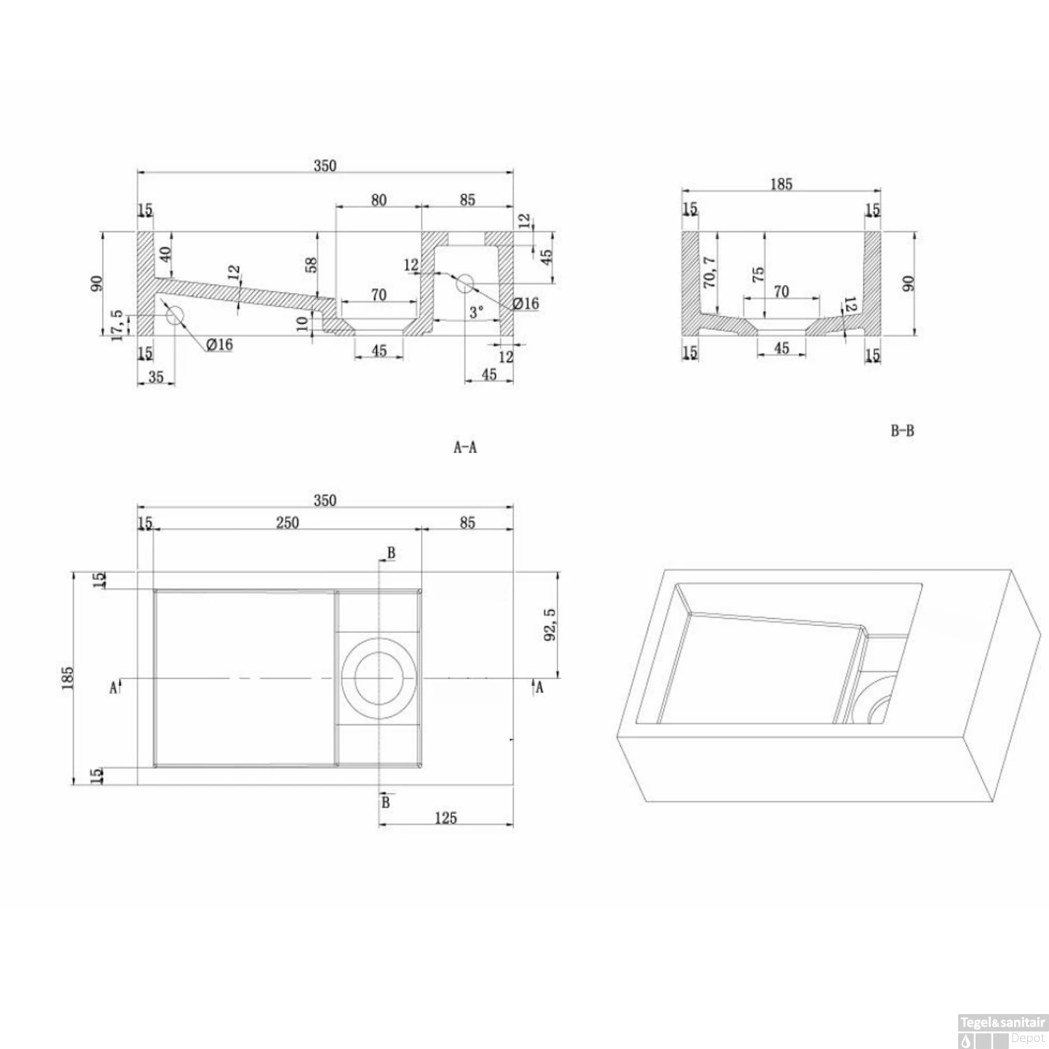 Fonteinset Luca Sanitair Iris 35x18,5x9 Cm Omkeerbaar Glans Wit (met Kraangat) 4 Fonteinset Luca Sanitair Iris 35x18,5x9 Cm Omkeerbaar Glans Wit (met Kraangat) - Afbeelding 2
