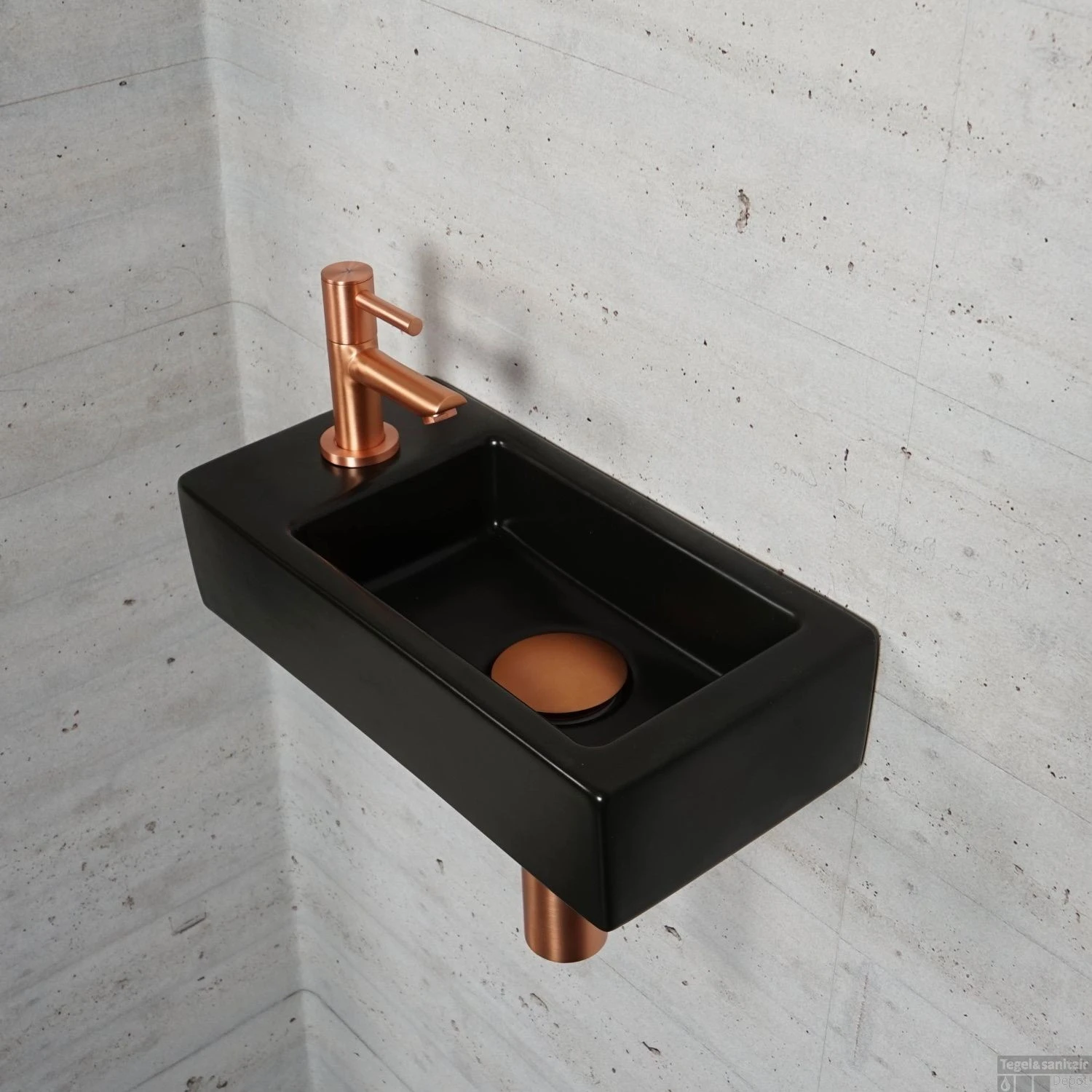 Fonteinset Mat Zwart Wiesbaden Color Koper (kraangat Links) - Afbeelding 7