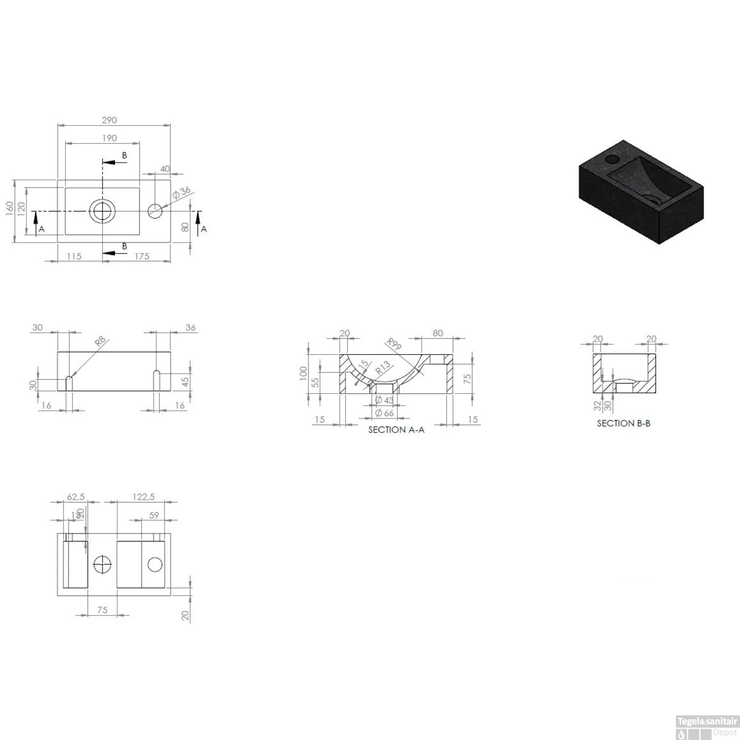 Forzalaqua Venetia Xs Carrara Gepolijst 29X16X10 Cm Kraangat Links 4 Forzalaqua Venetia Xs Carrara Gepolijst 29X16X10 Cm Kraangat Links - Afbeelding 2