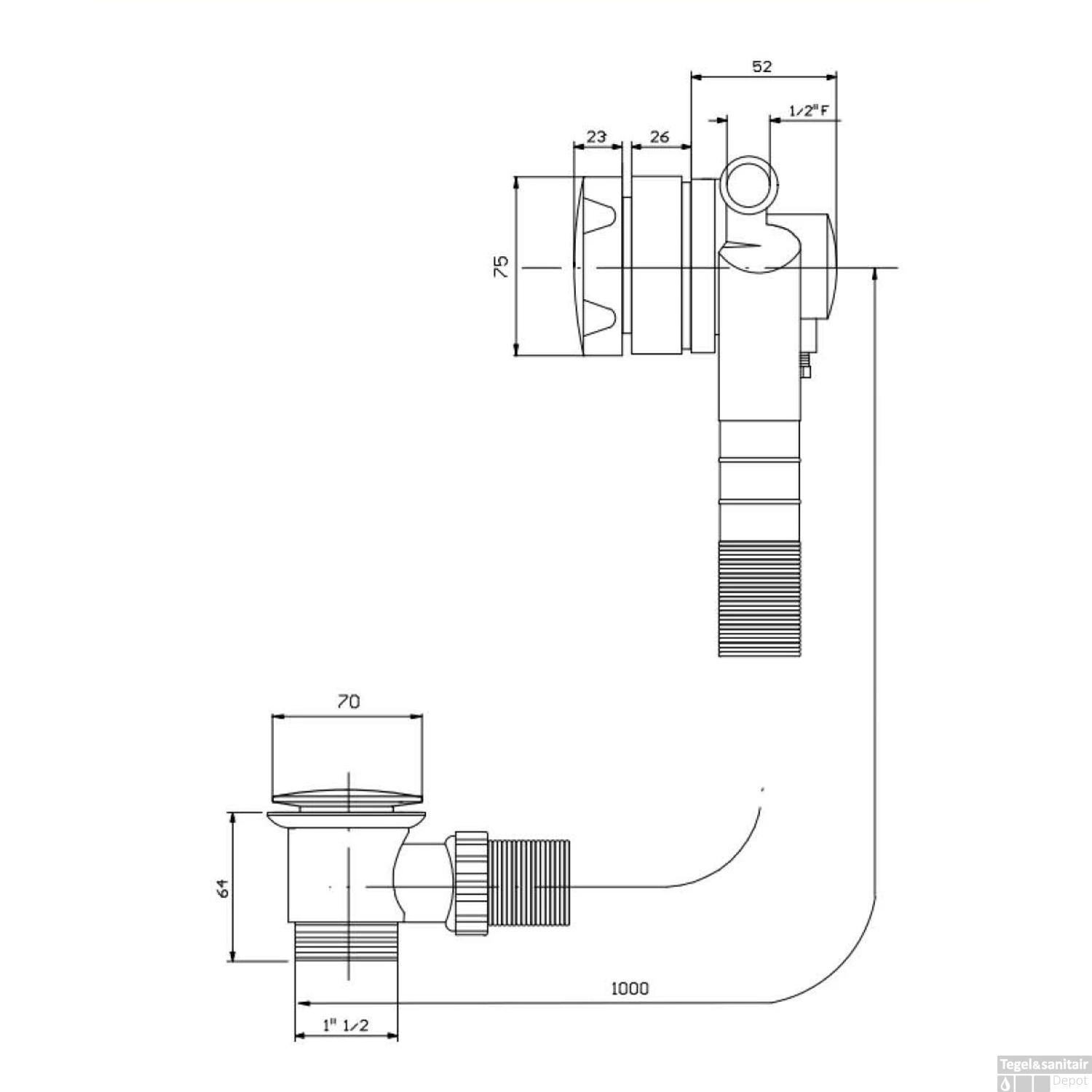 Badoverloop Lagoo Garda Met Clickplug En Sifon Messing Chroom 4 Badoverloop Lagoo Garda Met Clickplug En Sifon Messing Chroom - Afbeelding 2