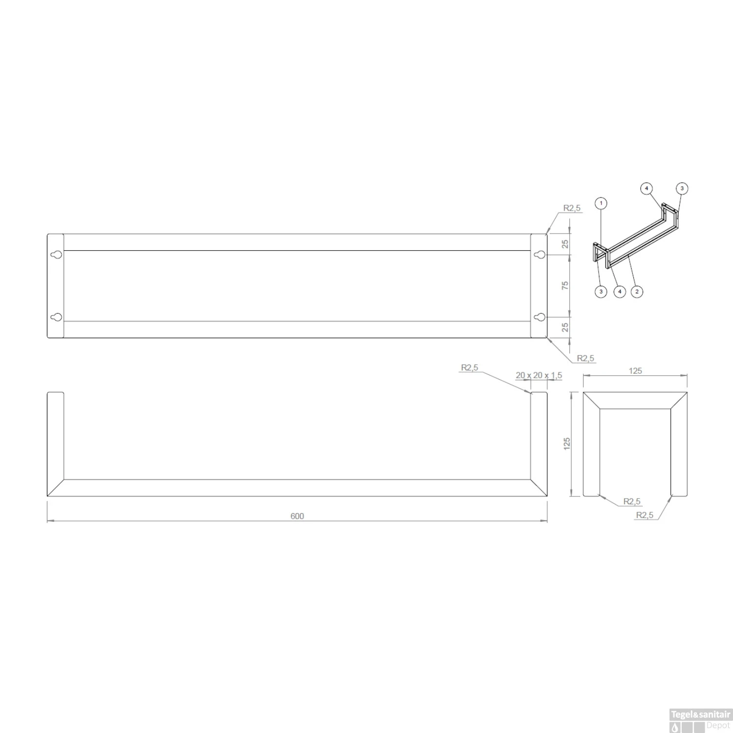 BWS Handdoekenrek Industrieel | 60x12.5x12.5cm | Mat Wit 9 BWS Handdoekenrek Industrieel | 60x12.5x12.5cm | Mat Wit - Afbeelding 7