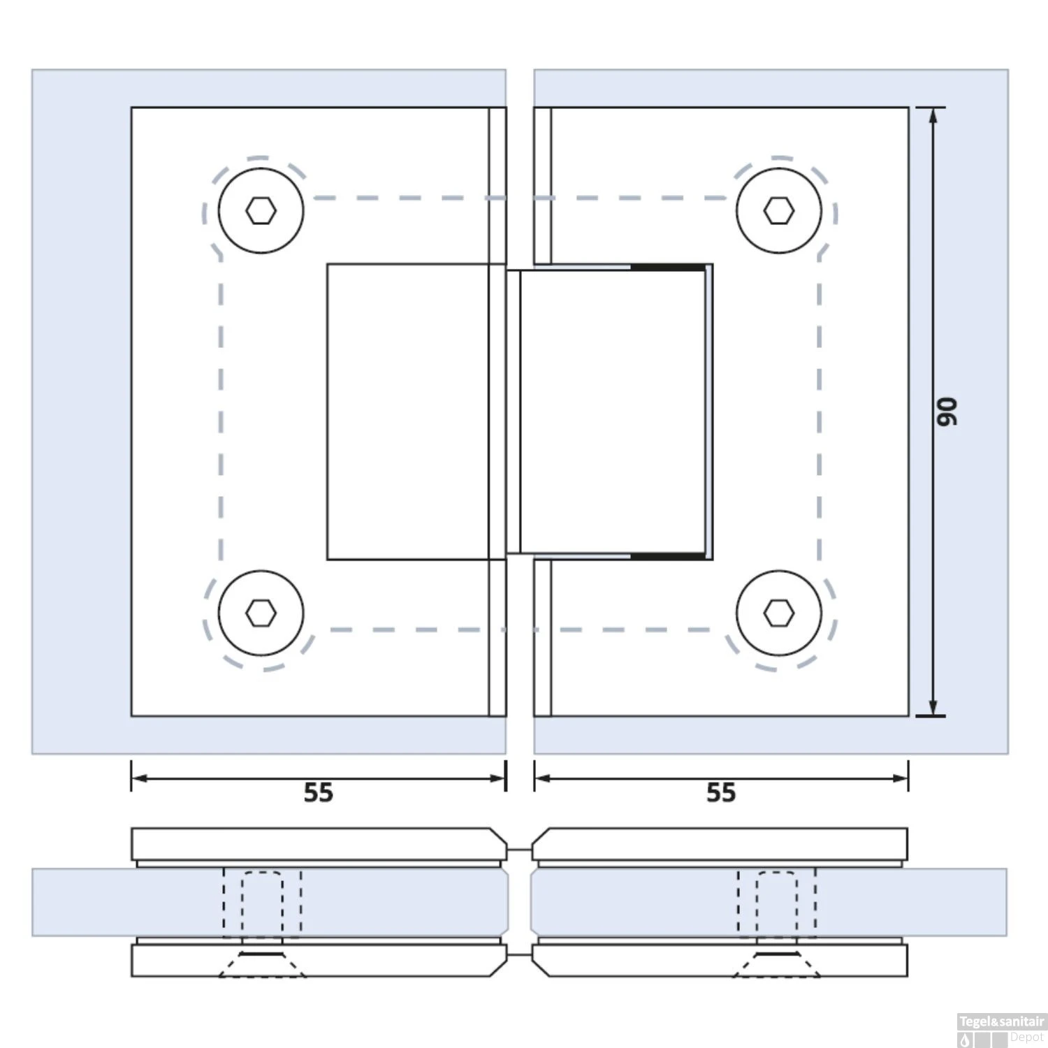 Glasscharnier Just Creating 180 Graden 1 Stuks T.b.v. W2 Gunmetal 4 Glasscharnier Just Creating 180 Graden 1 Stuks T.b.v. W2 Gunmetal - Afbeelding 2