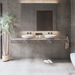 Wastafelblad Gliss Design Topdek 160x46 Cm Marmer Grey Incl. 4 Ophangbeugels