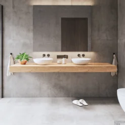 Wastafelblad Gliss Design Topdek 180x46 Cm Ruw Gerookt Incl. 4 Ophangbeugels