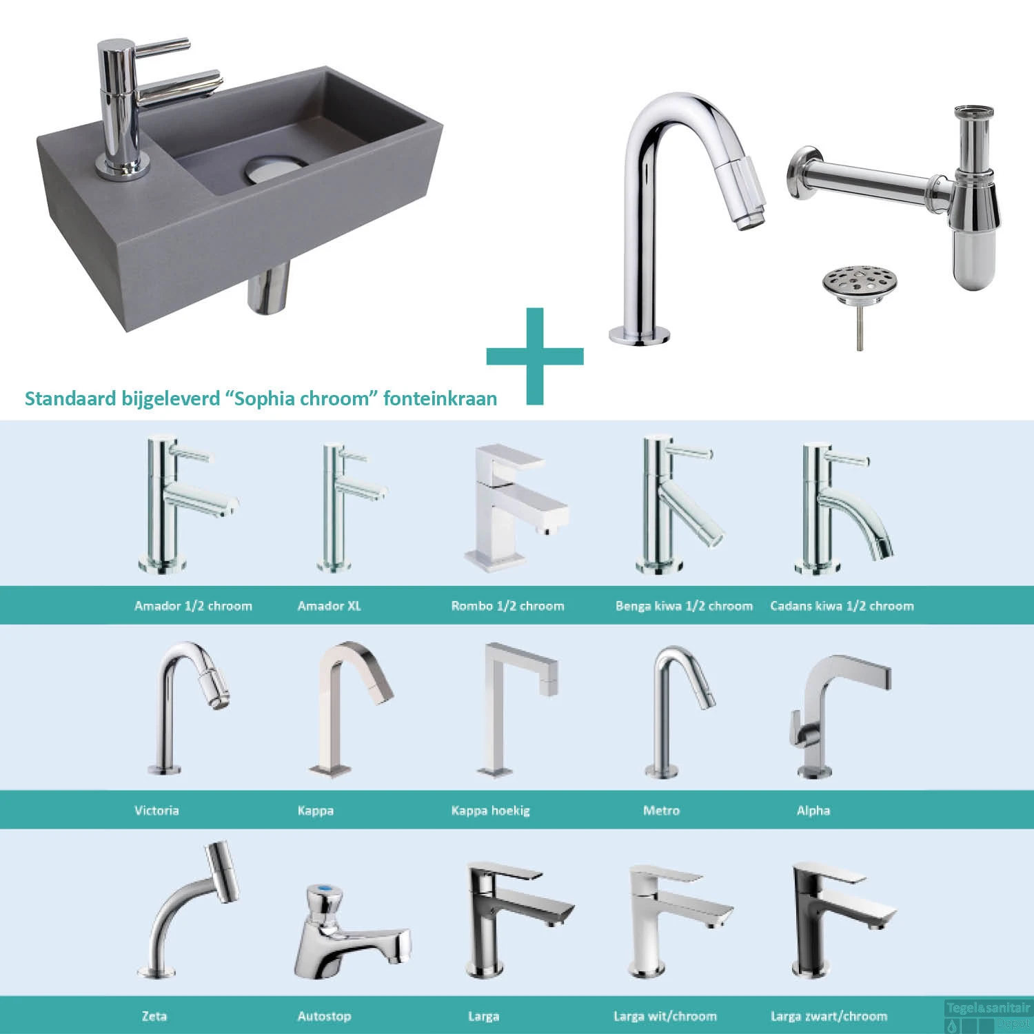 FonteinPack Ink Versus Links Grijs Chroom (Keuze Uit 20 Kranen) 3 FonteinPack Ink Versus Links Grijs Chroom (Keuze Uit 20 Kranen)