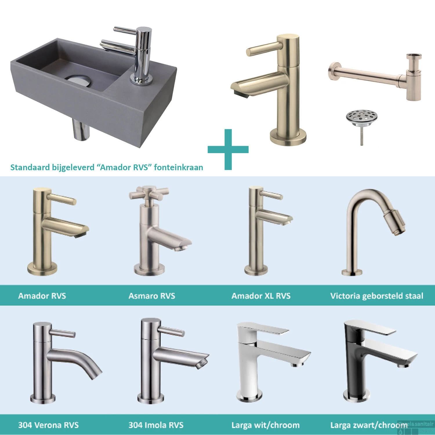 FonteinPack Ink Versus Rechts Grijs RVS (Keuze Uit 8 Kranen) 3 FonteinPack Ink Versus Rechts Grijs RVS (Keuze Uit 8 Kranen)